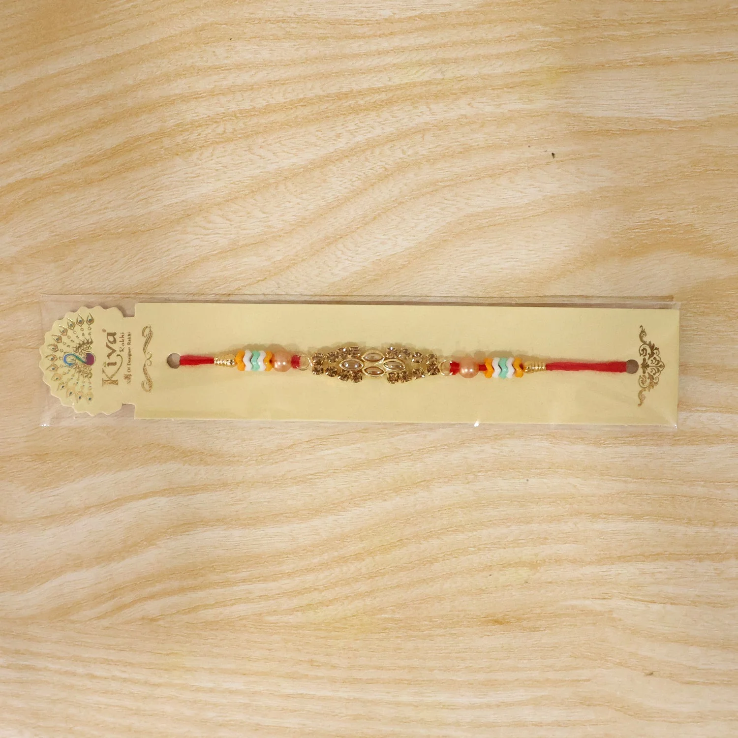 Kundan Rakhi for Brother – Oval Marquise Stone Thread Design - Image 6