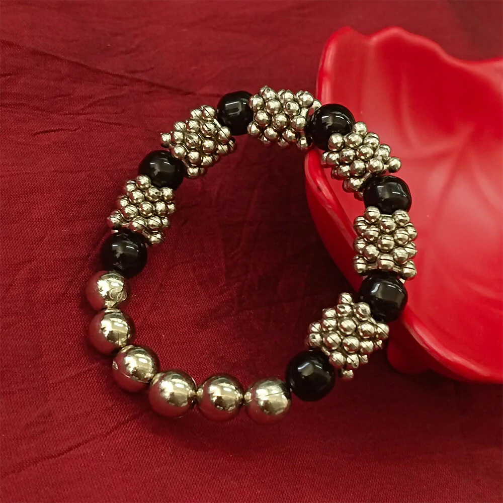 Oxidised Silver Beads Bracelet – Vintage Antique Finish - Image 2