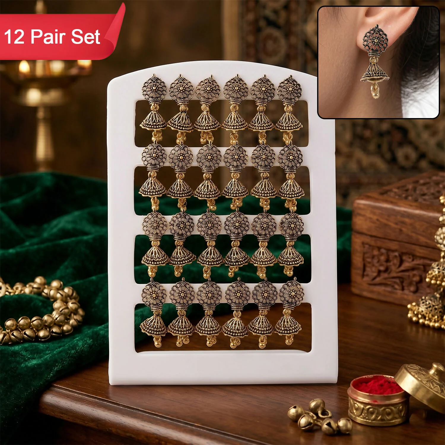 Oxidised Floral Jhumka Earrings – Traditional & Festive Style