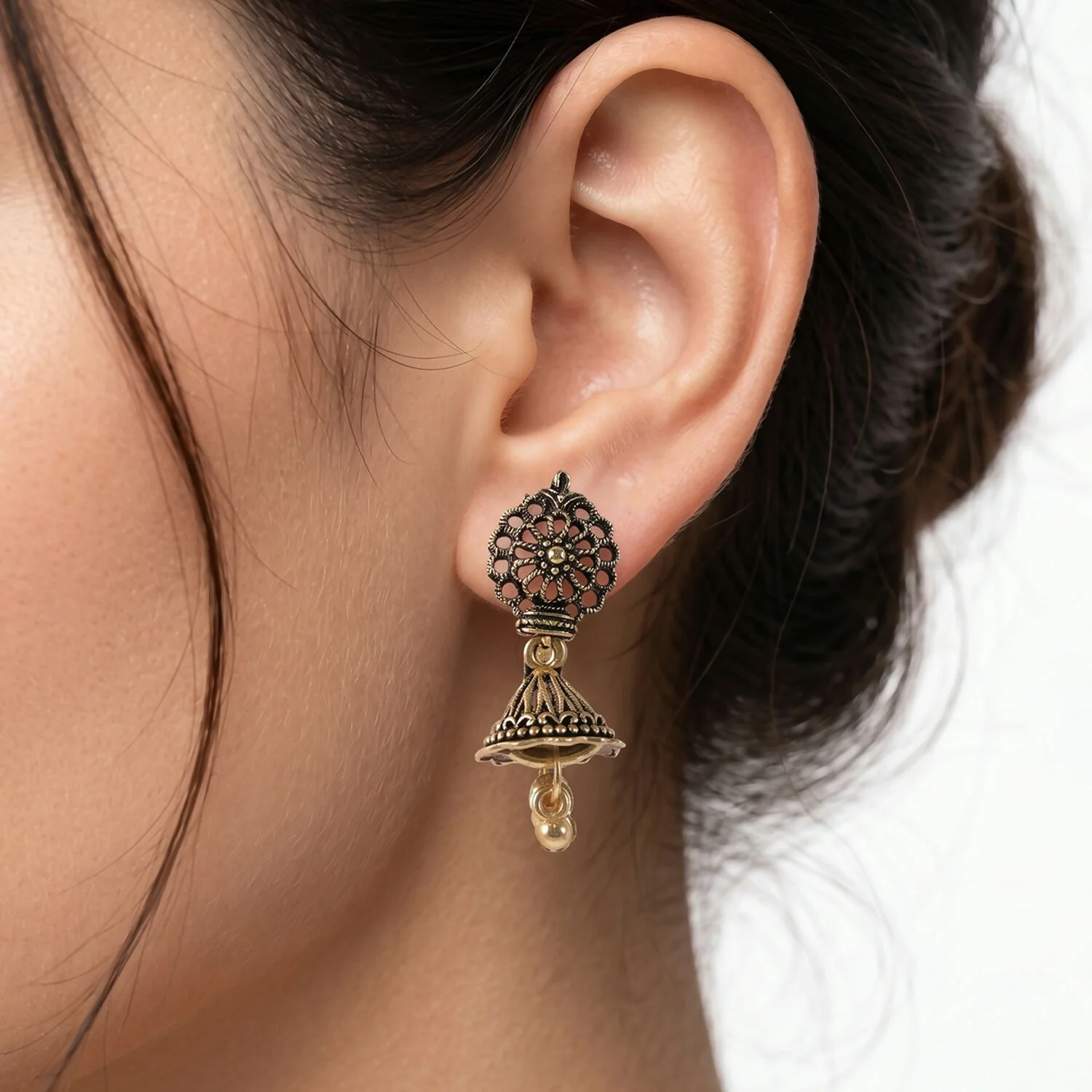 Oxidised Floral Jhumka Earrings – Traditional & Festive Style - Image 2