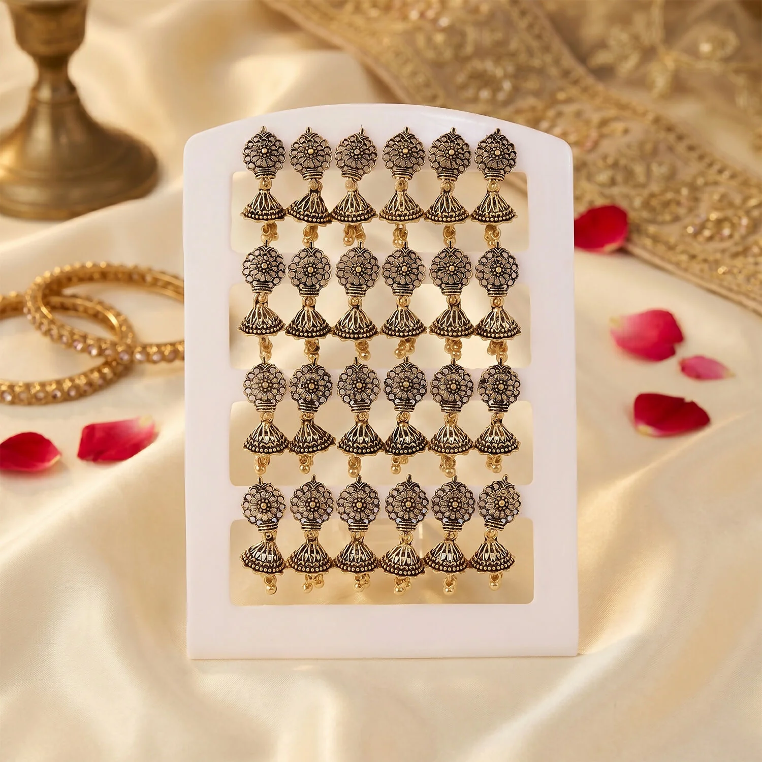 Oxidised Floral Jhumka Earrings – Traditional & Festive Style - Image 3
