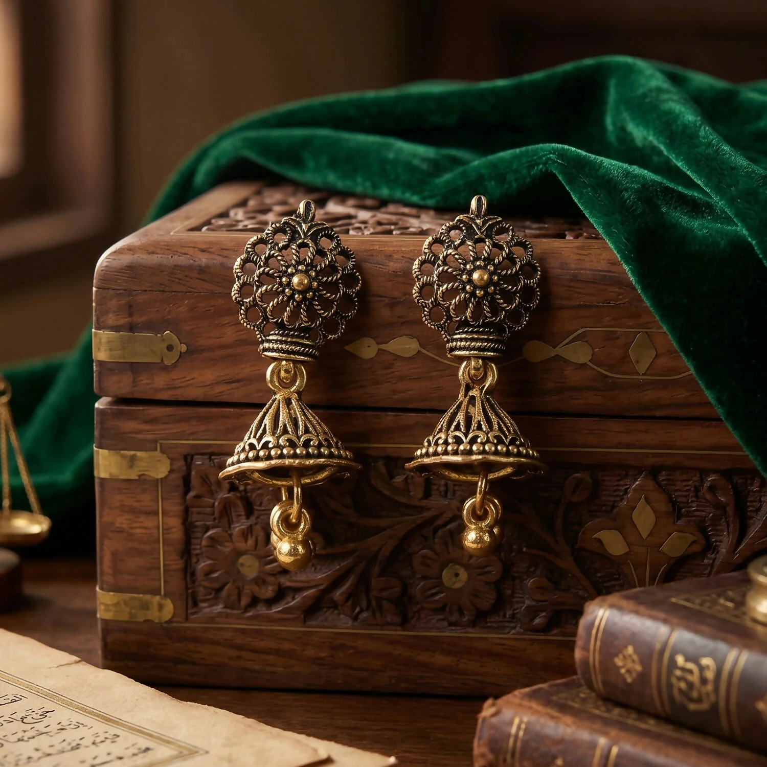 Oxidised Floral Jhumka Earrings – Traditional & Festive Style - Image 4
