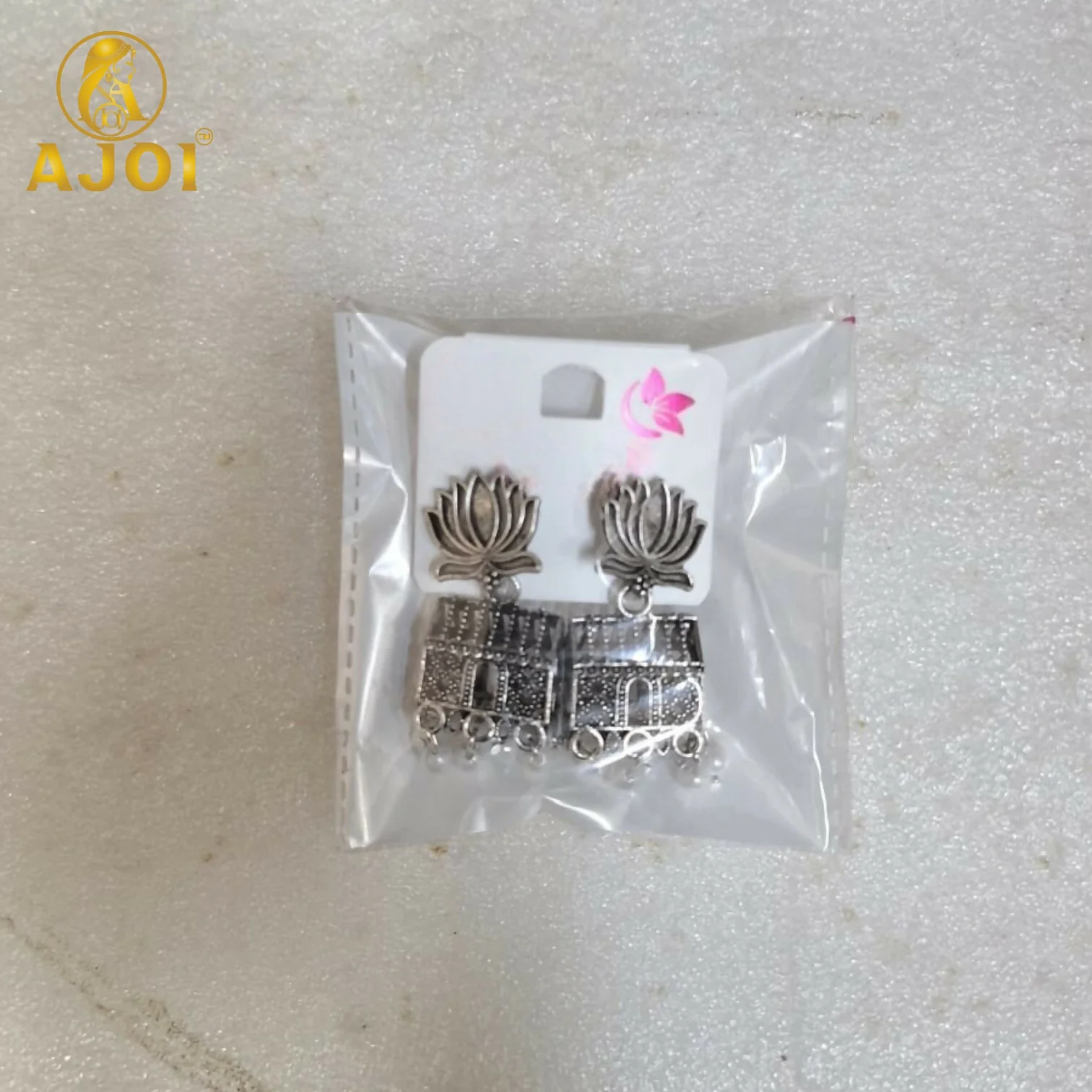 Oxidised Silver Lotus Pearl Earrings – Elegant Handcrafted Jewelry - Image 5