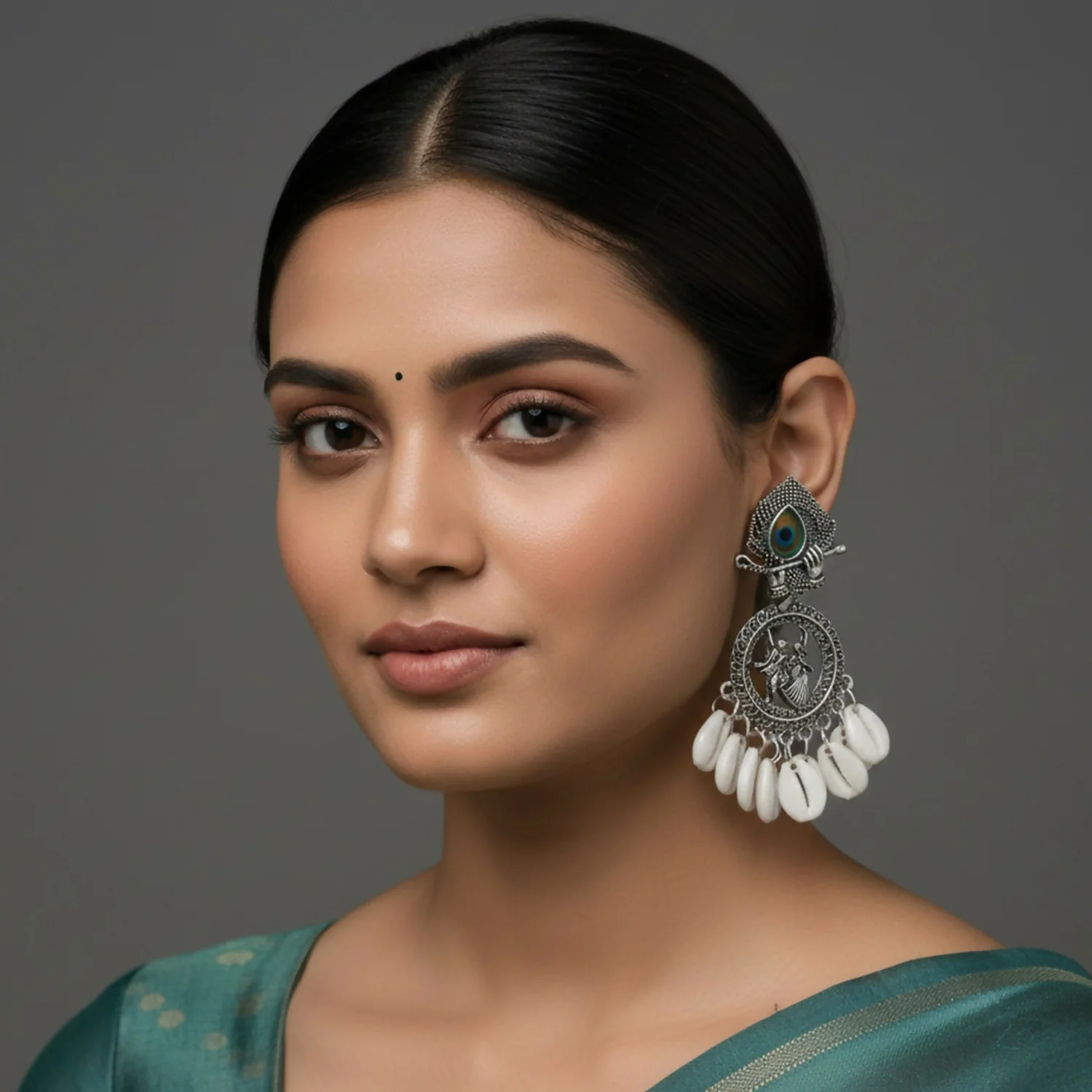Oxidized Silver Tribal Statement Earrings – Intricate Ethnic Design - Image 2