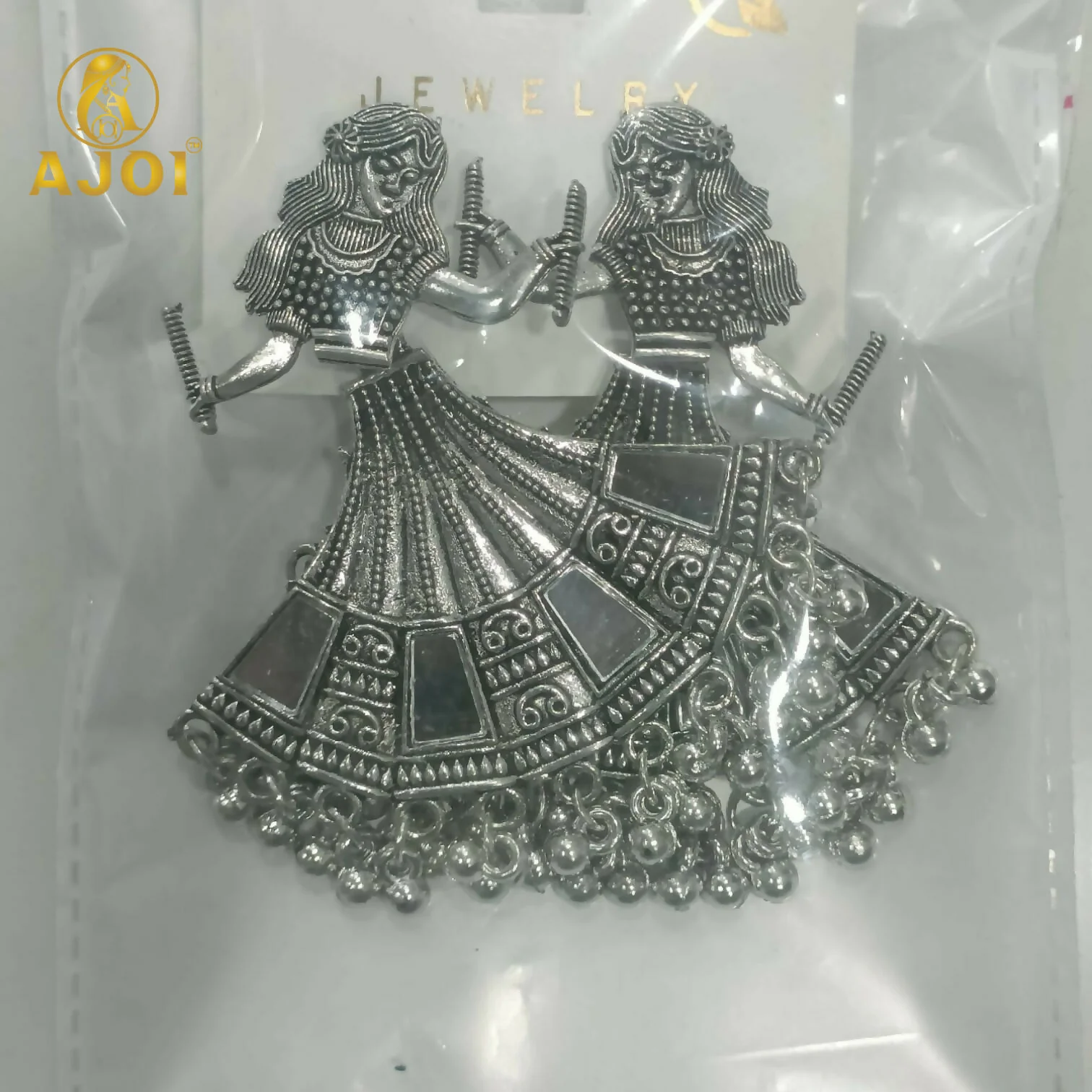 Tribal Dancer Earrings – Oxidized Silver with Ghungroo Beads - Image 5