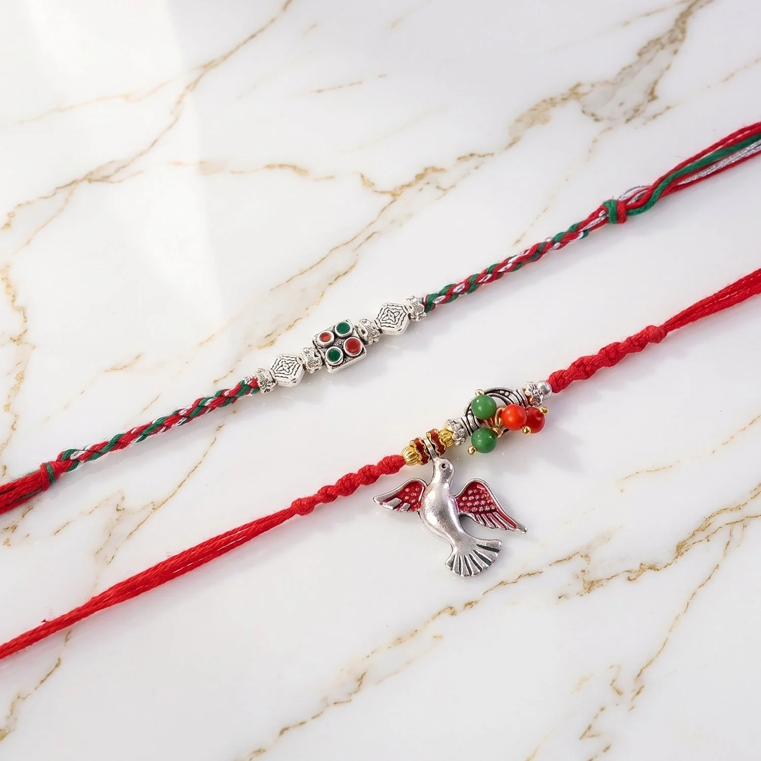 Premium Bhabhi Lumba Rakhi – Elegant Floral Design with Red Thread for Raksha Bandhan - Image 3