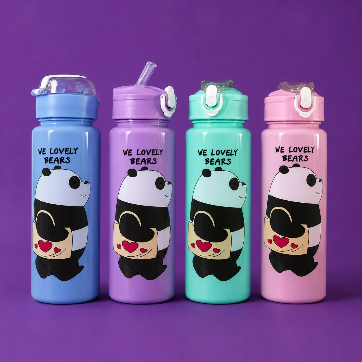 Kids Water Bottle – Cute Panda Design with Straw Lid for School - Image 5
