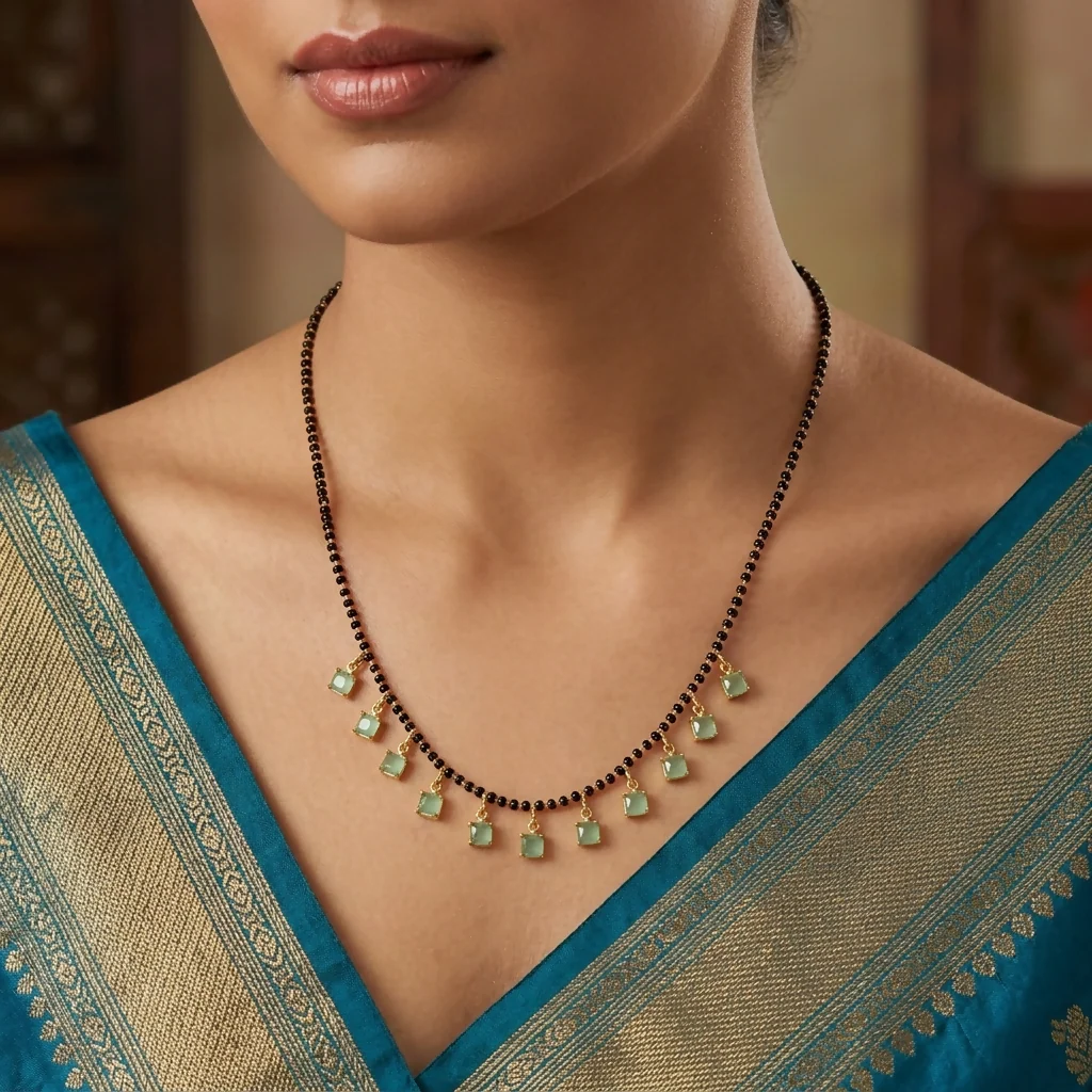 Pastel Mint Stone Charm Mangalsutra Necklace for Women | Elegant Daily Wear - Image 2