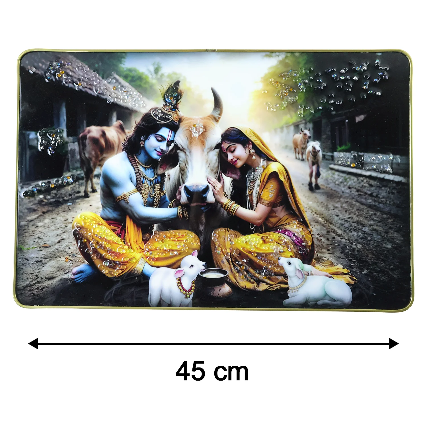 Radha Krishna Village Scene Wall Frame – Peaceful & Elegant Decor - Image 6
