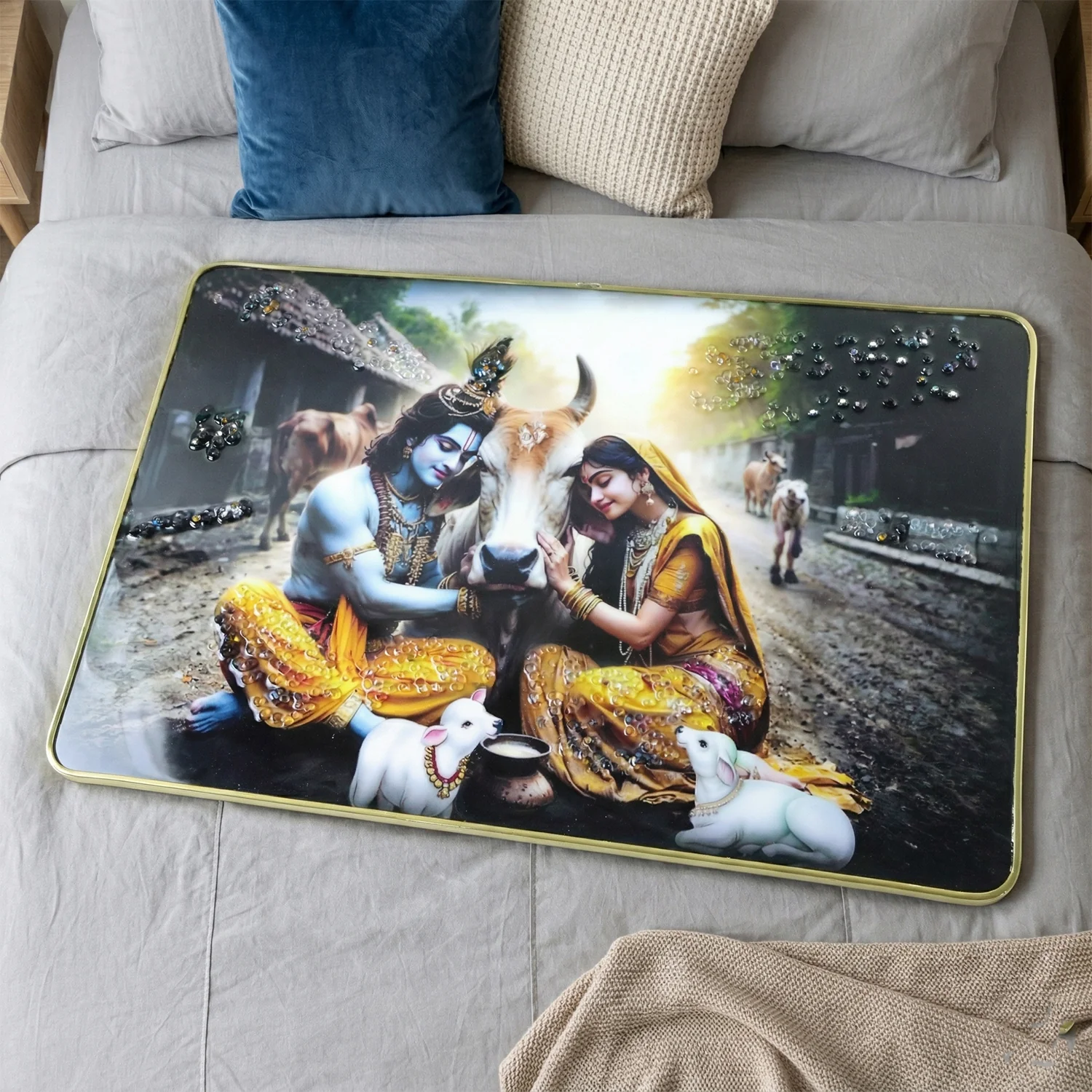 Radha Krishna Village Scene Wall Frame – Peaceful & Elegant Decor - Image 7