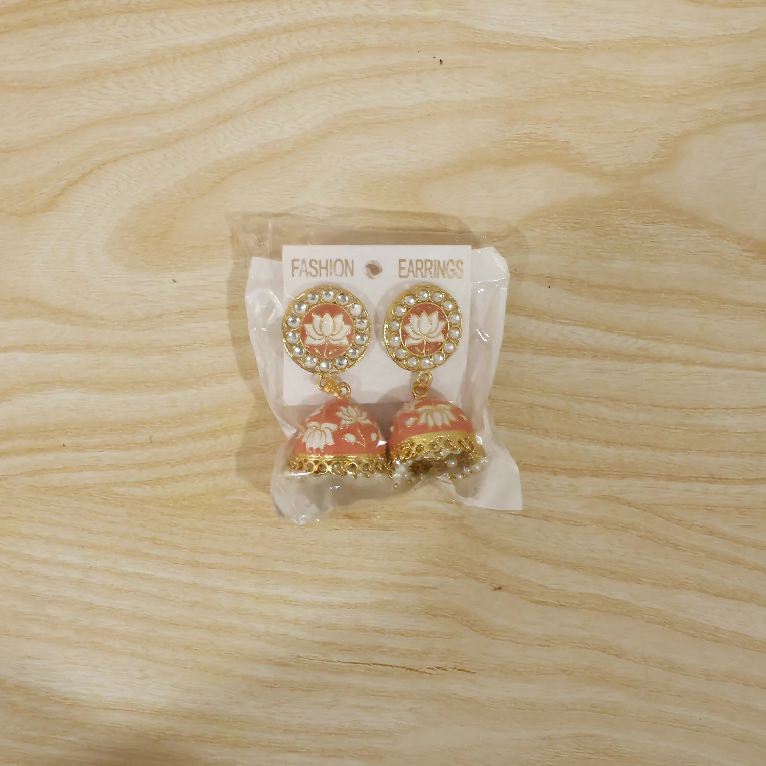 Peach Lotus Earrings – Elegant Traditional Jhumkas with Pearl Beads - Image 7