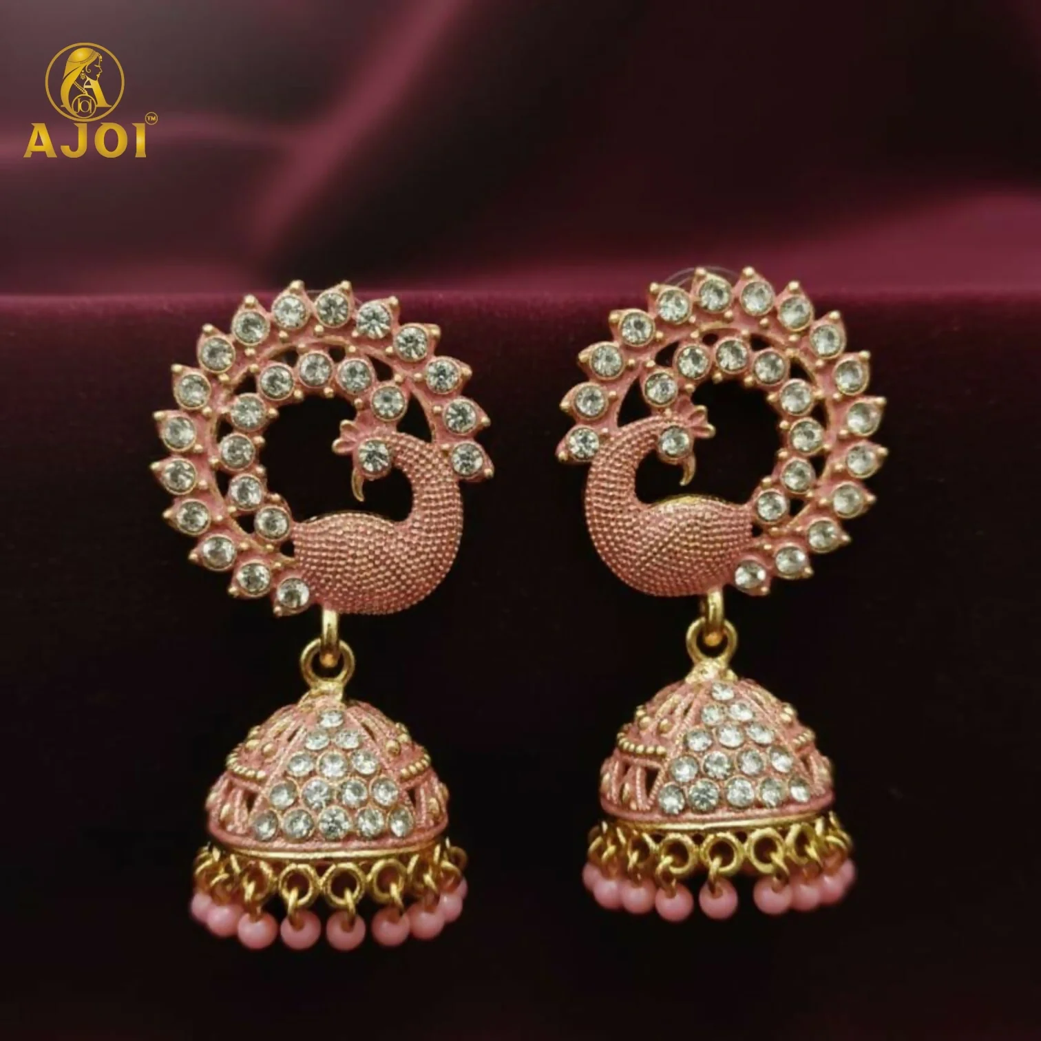Red Stone Bridal Jhumka Earrings – Elegant Festive Jewelry - Image 3