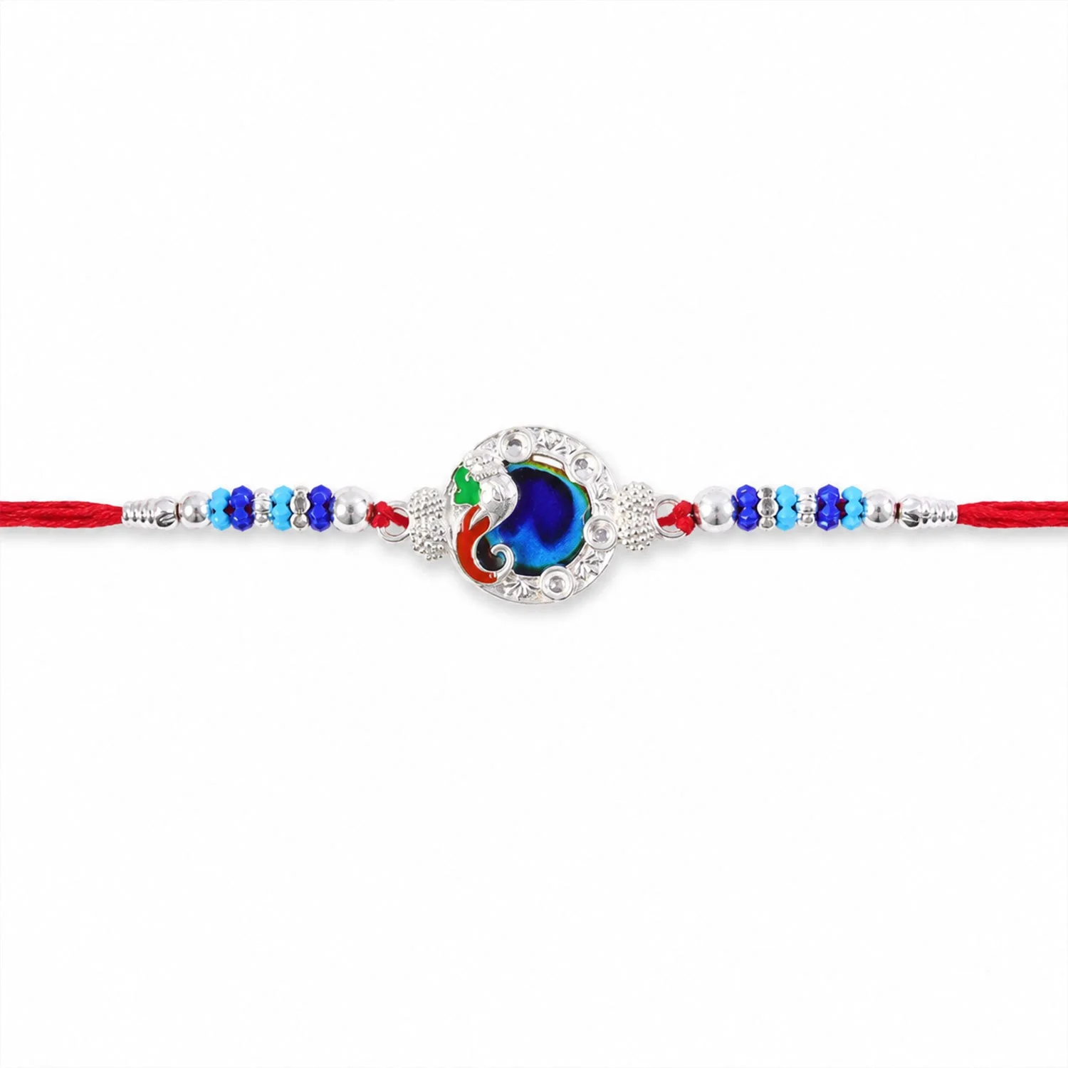 Peacock Blue Stone Rakhi – Elegant Gift for Brother’s Blessings - Image 5