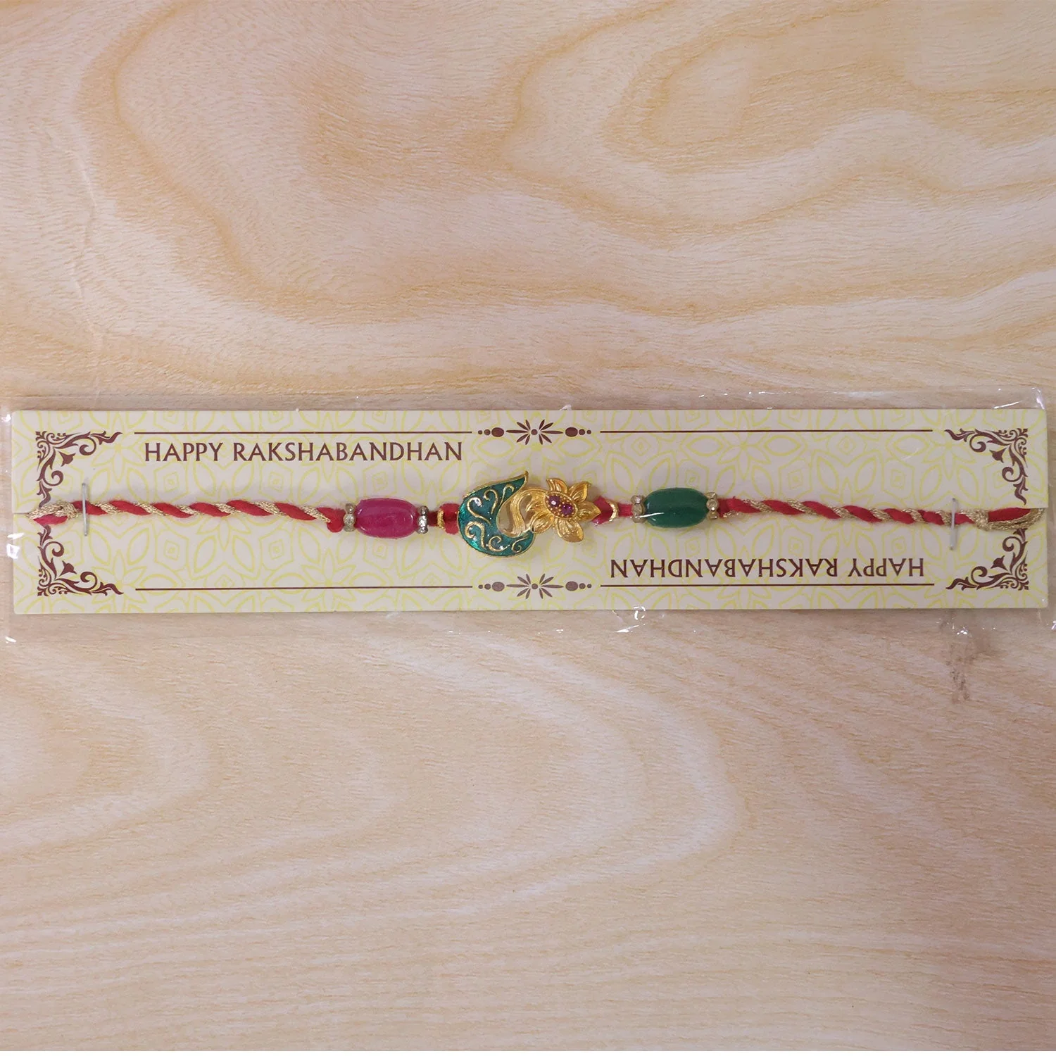 Golden Paisley Meenakari Rakhi with Stones & Beads – Rakhi for Brother - Image 6