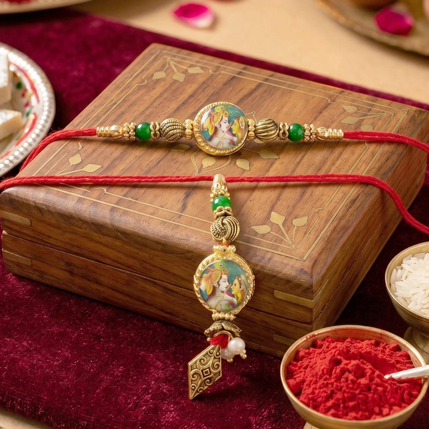 Peacock Charm Bhabhi Rakhi – Colorful Beads & Traditional Elegance