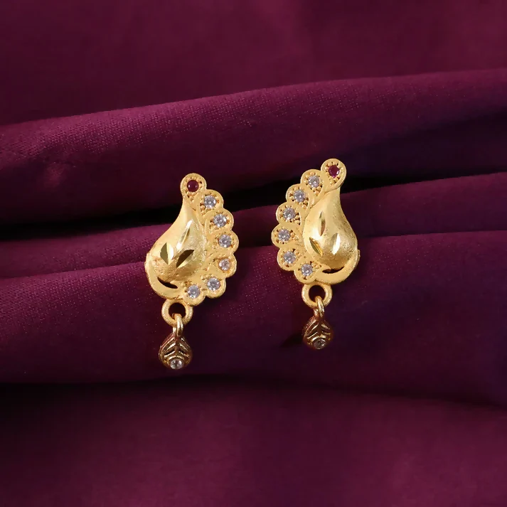 Peacock Earrings – Gold Finish with Stone Drop Accent - Image 3