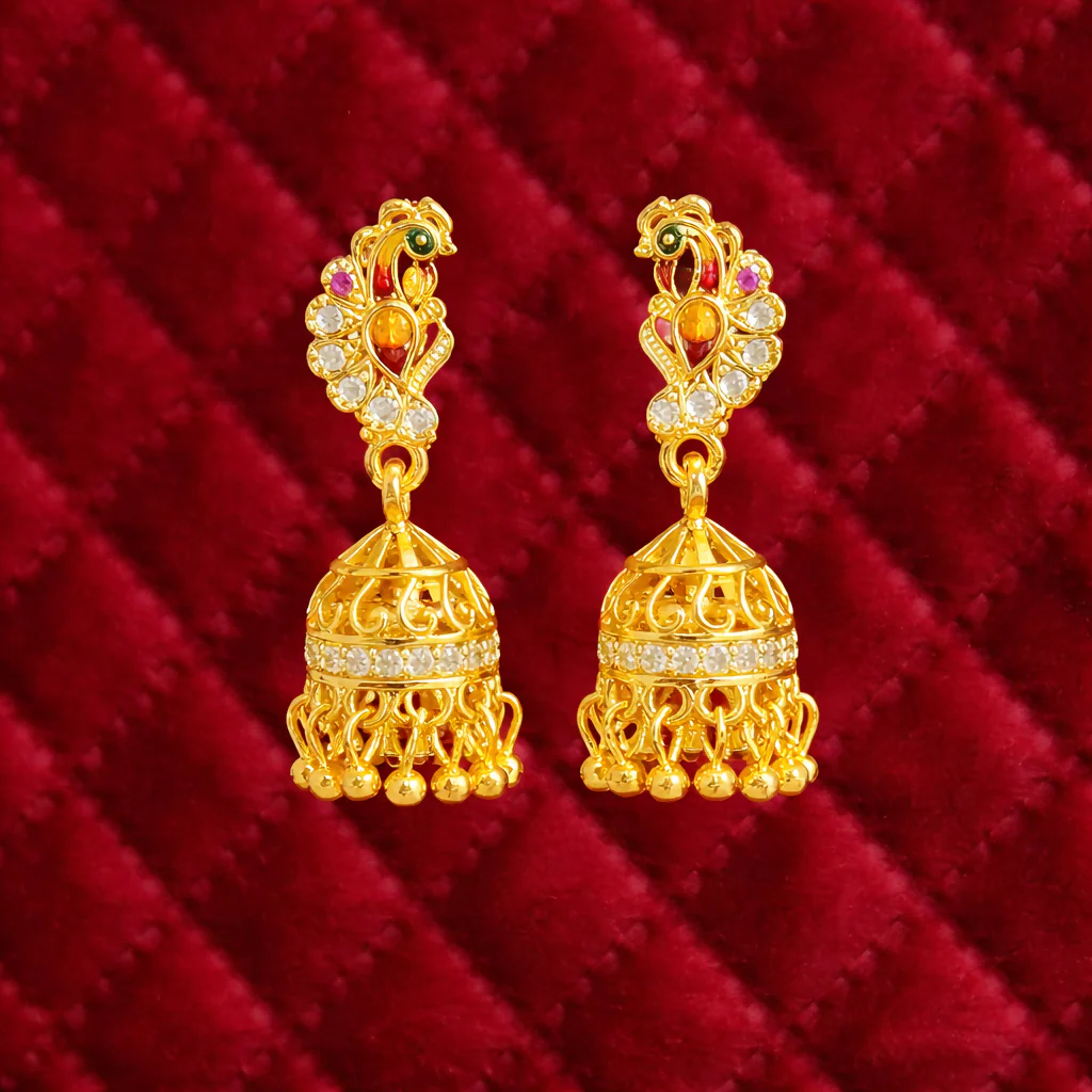 Peacock Inspired Handcrafted Jhumka Earrings – Elegant Traditional Design - Image 2
