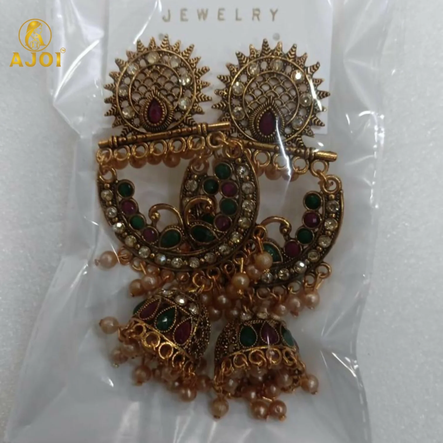 Peacock Motif Antique Gold Finish Chandbali Earrings – Royal Elegance - Image 7