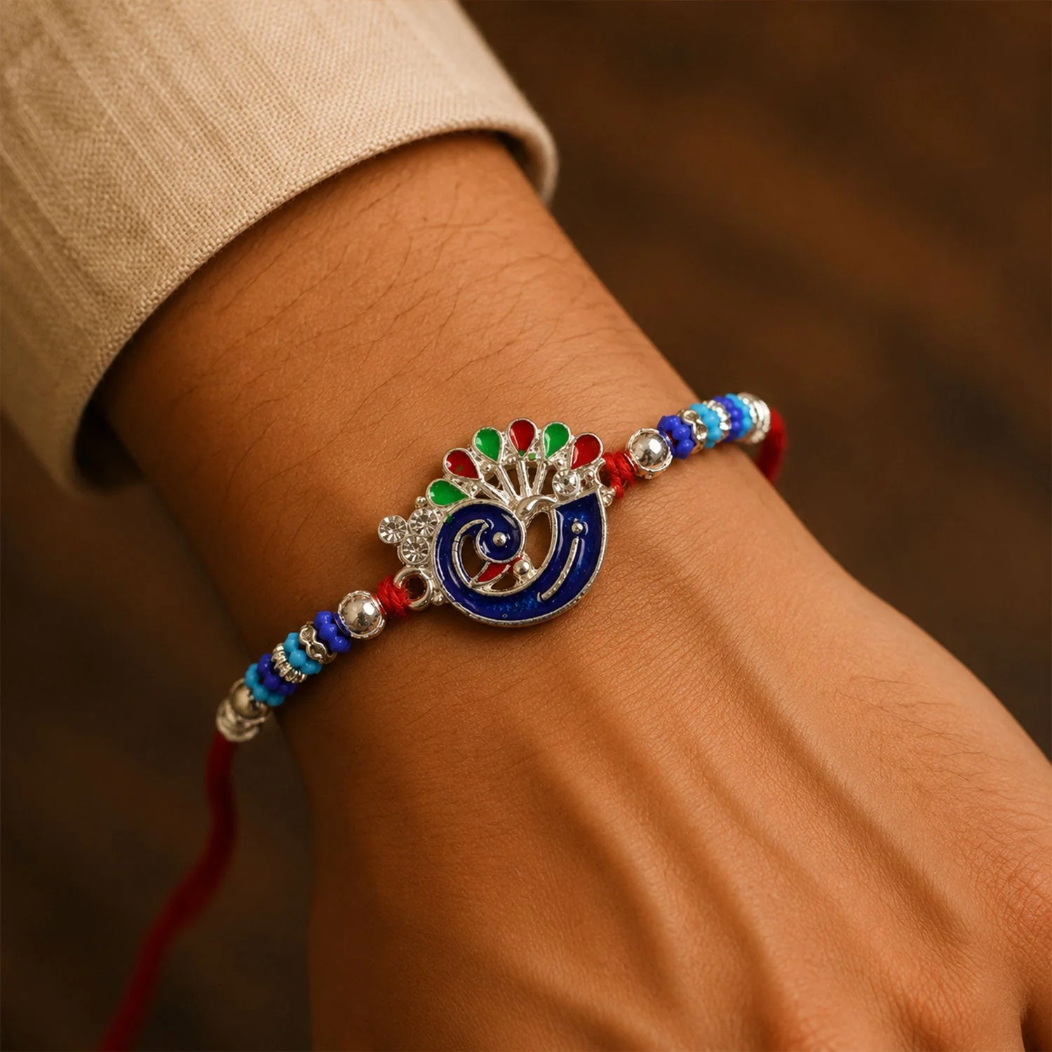Peacock Motif Beaded Designer Premium Traditional Rakhi for Brother - Image 3