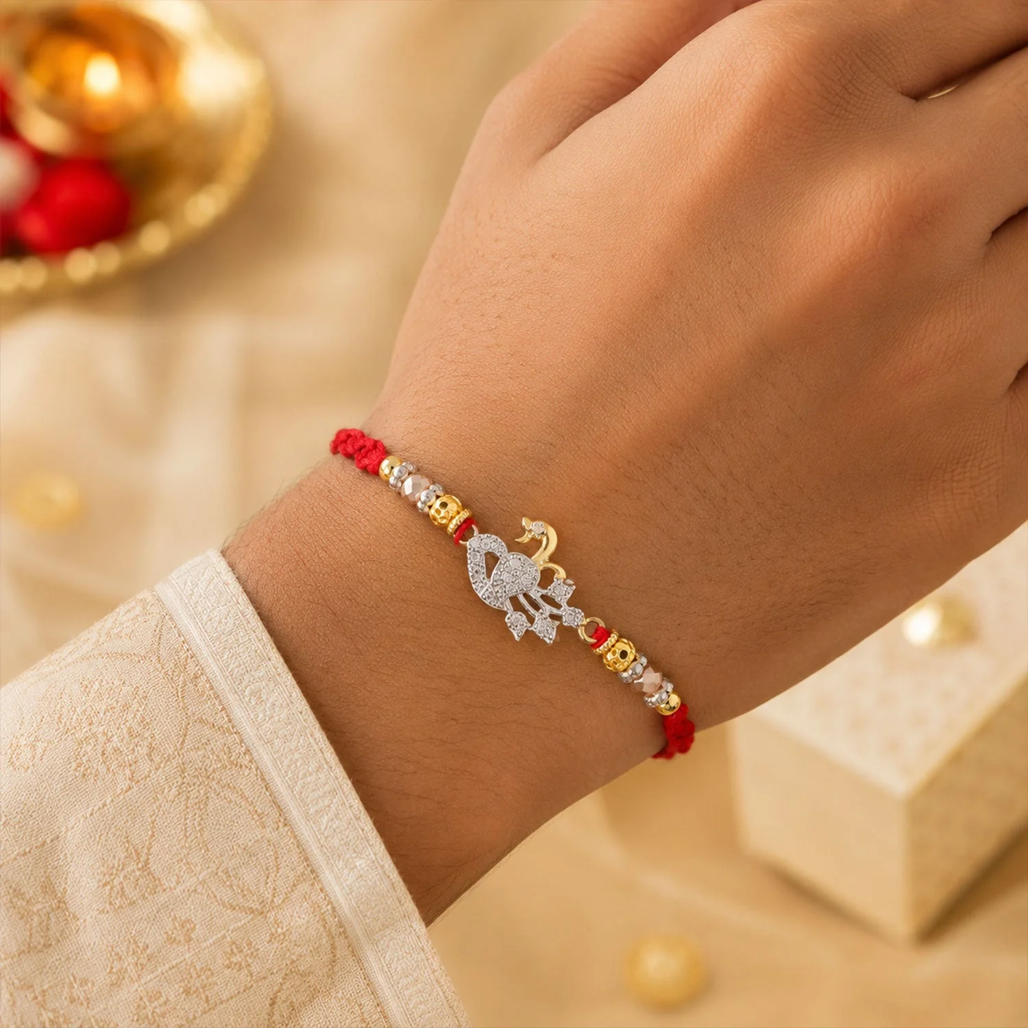 Peacock Motif Stone Studded Premium Designer Rakhi for Brother - Image 3