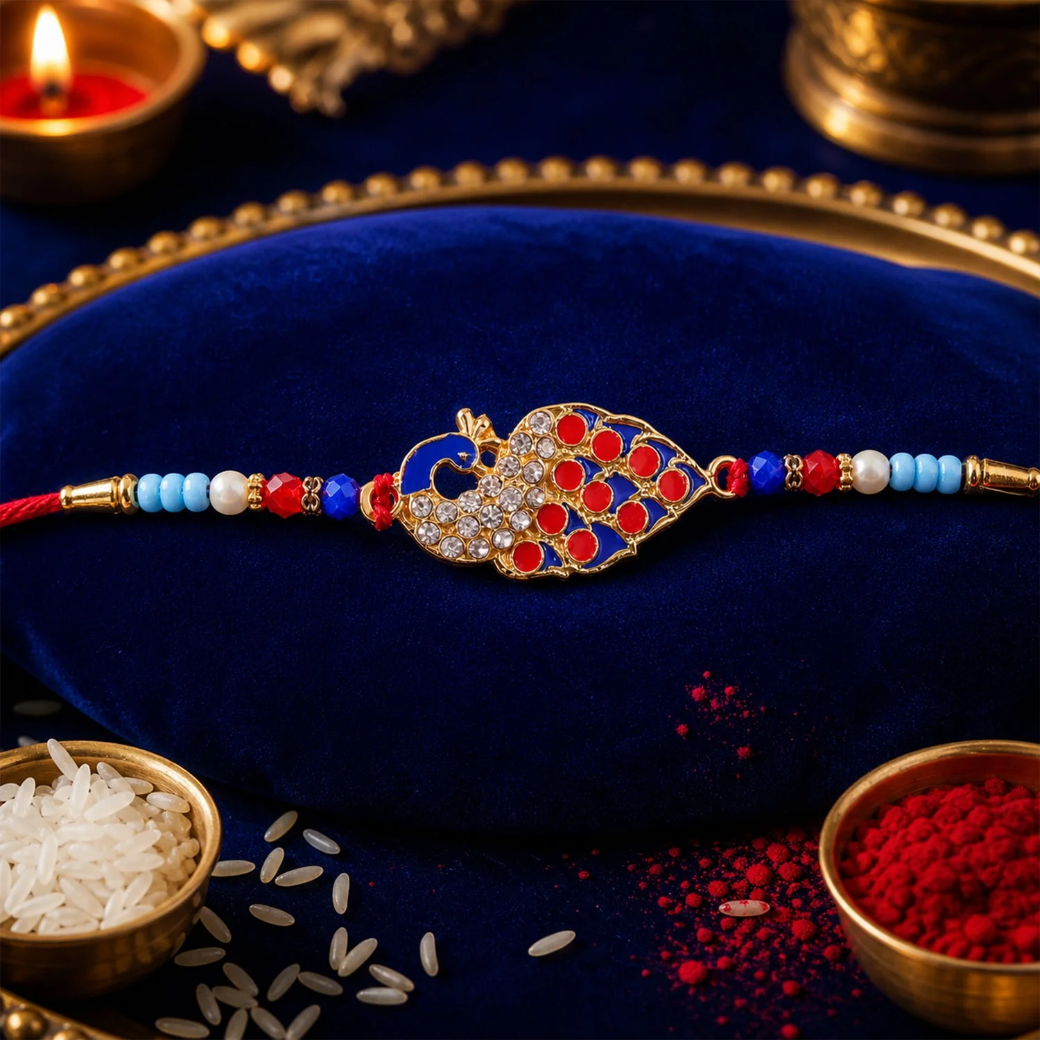 Peacock Paisley Stone Studded Premium Designer Rakhi for Brother - Image 3