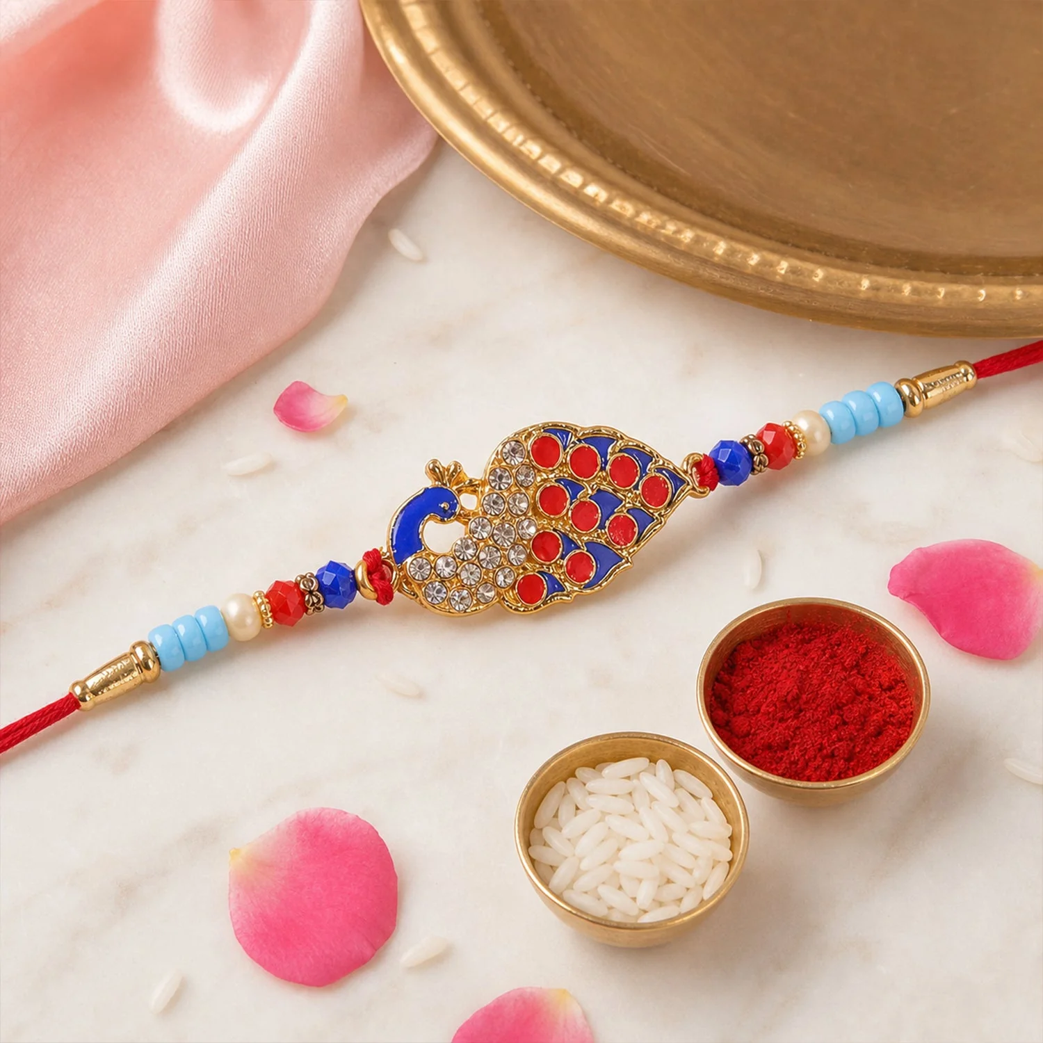 Peacock Paisley Stone Studded Premium Designer Rakhi for Brother - Image 4