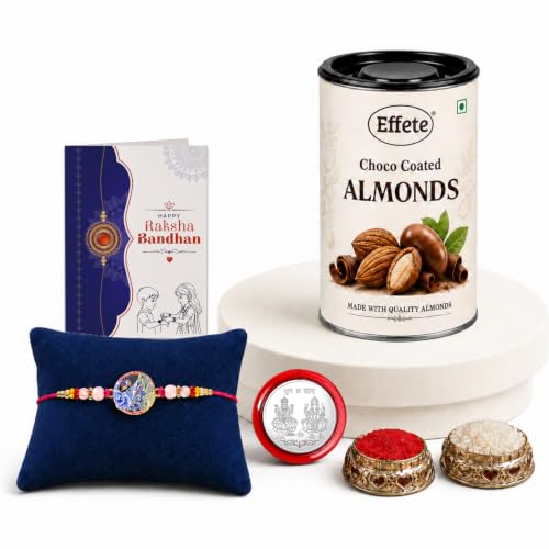 Peacock Rakhi Combo - Raksha Bandhan Gift with Choco Almonds 96gm, Pack of 5 | Rakhi Gift - Image 6