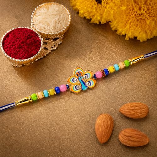 Peacock Rakhi Combo - Raksha Bandhan Gift with Choco Butterscotch 96gm, Pack of 5 - Image 14