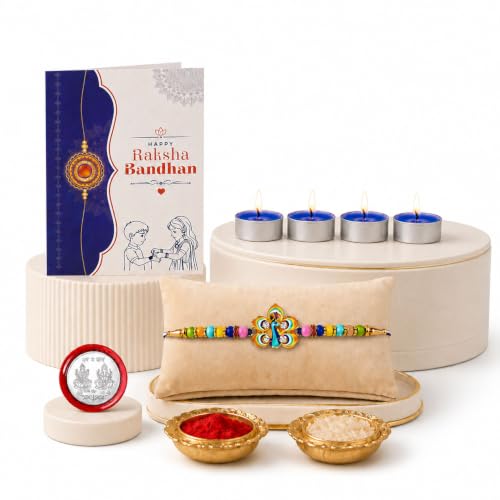 Peacock Rakhi Combo - Raksha Bandhan Gift with Tealight Candles 4pcs, Pack of 5 for Bhaiya - Image 2