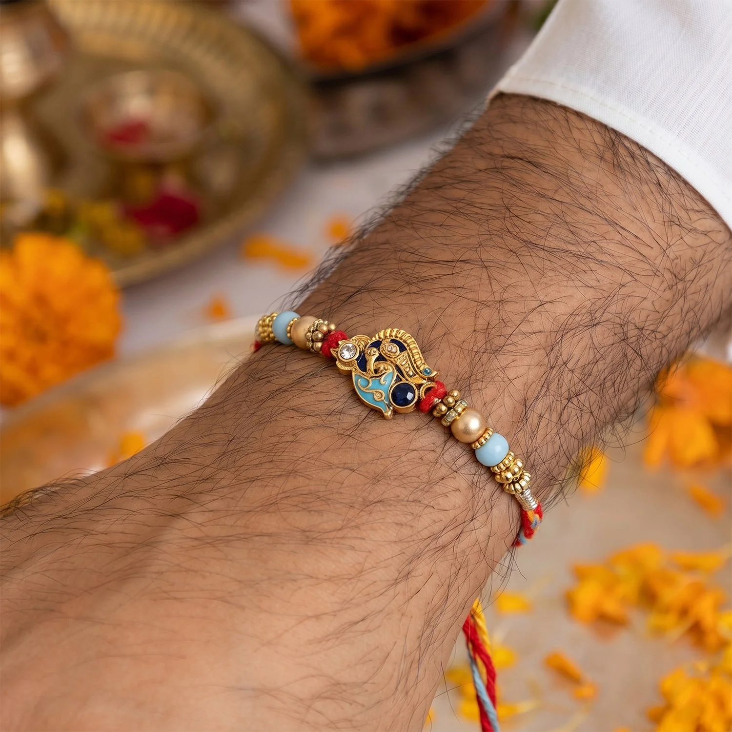 Premium Pearl Bead Bhabhi Lumba Rakhi – Elegant Gift for Raksha Bandhan - Image 3