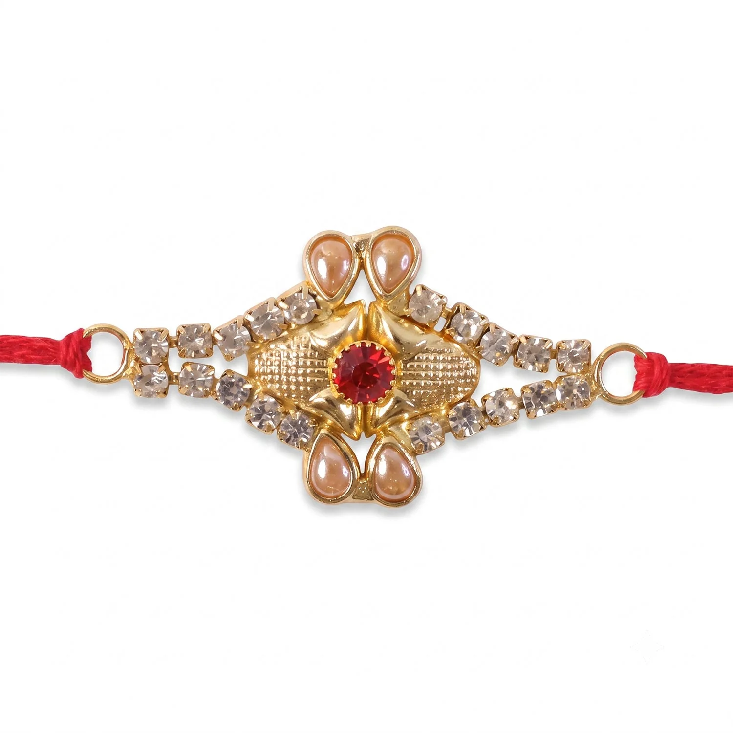 Pearl Flower Red Stone Rakhi for Brother Bhai Raksha Bandhan Festival Special Gift - Image 4