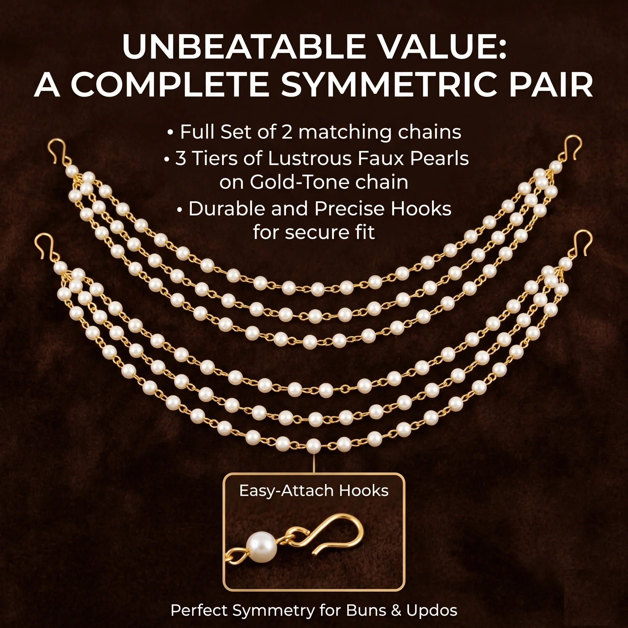 Pearl Hair Chain Accessory With Gold Tone Bridal Hair Decoration For Women