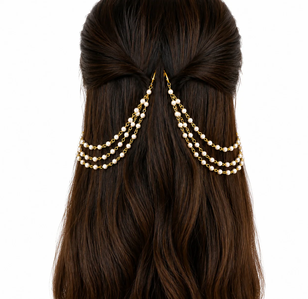 Pearl Hair Chain Accessory With Gold Tone Bridal Hair Decoration For Women - Image 5