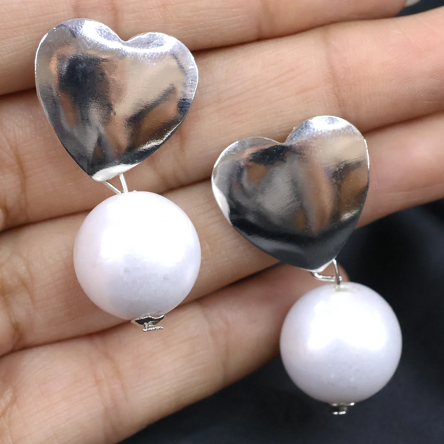 Pearl Heart Earrings – Elegant White Silver Tone for Women & Girls - Image 4