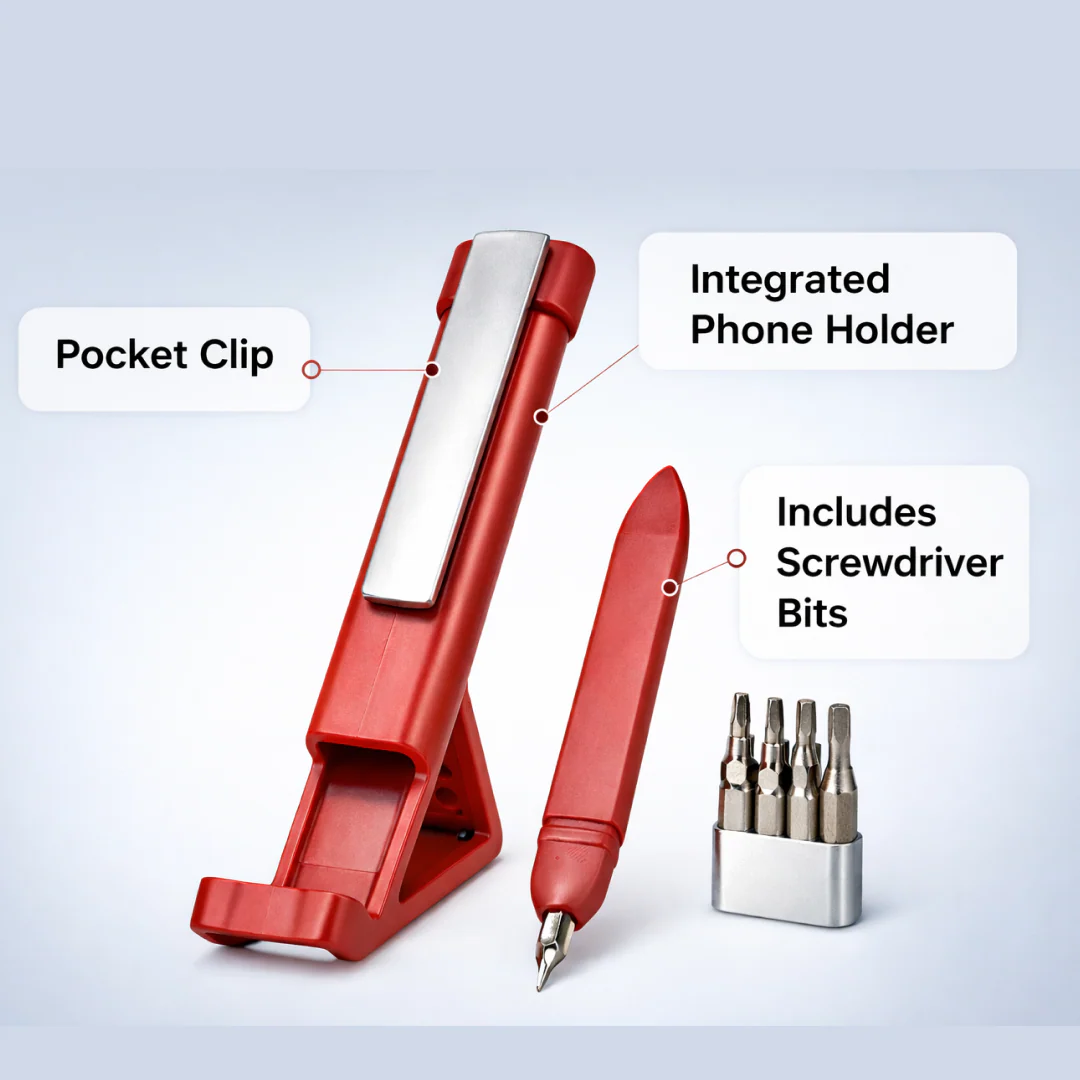 Multi-Function Pen – 4-in-1 Phone Holder & Screwdriver Set | Velvet Wipe - Image 6