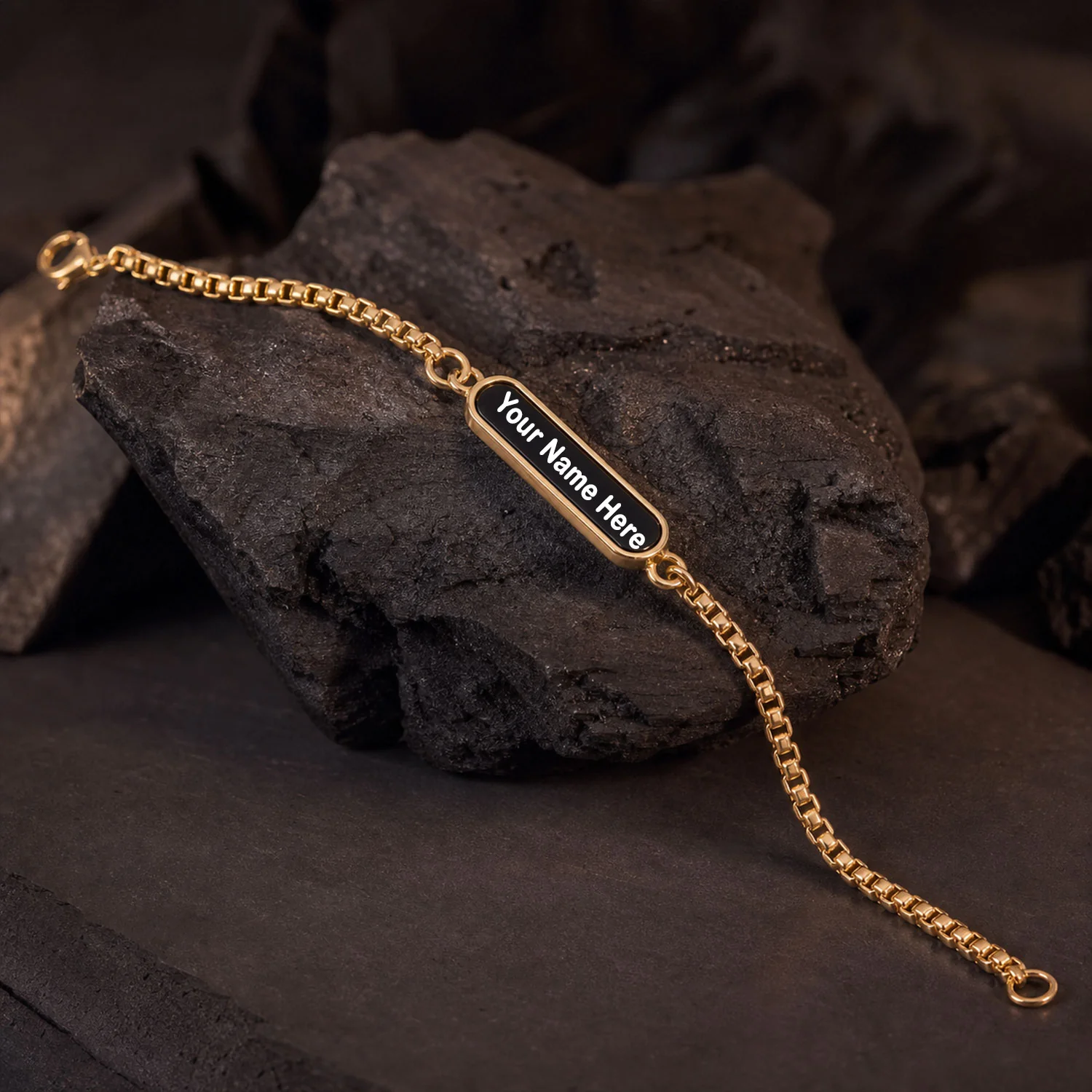 Personalized Name Bracelet – Custom Black Enamel Chain for Men - Image 3