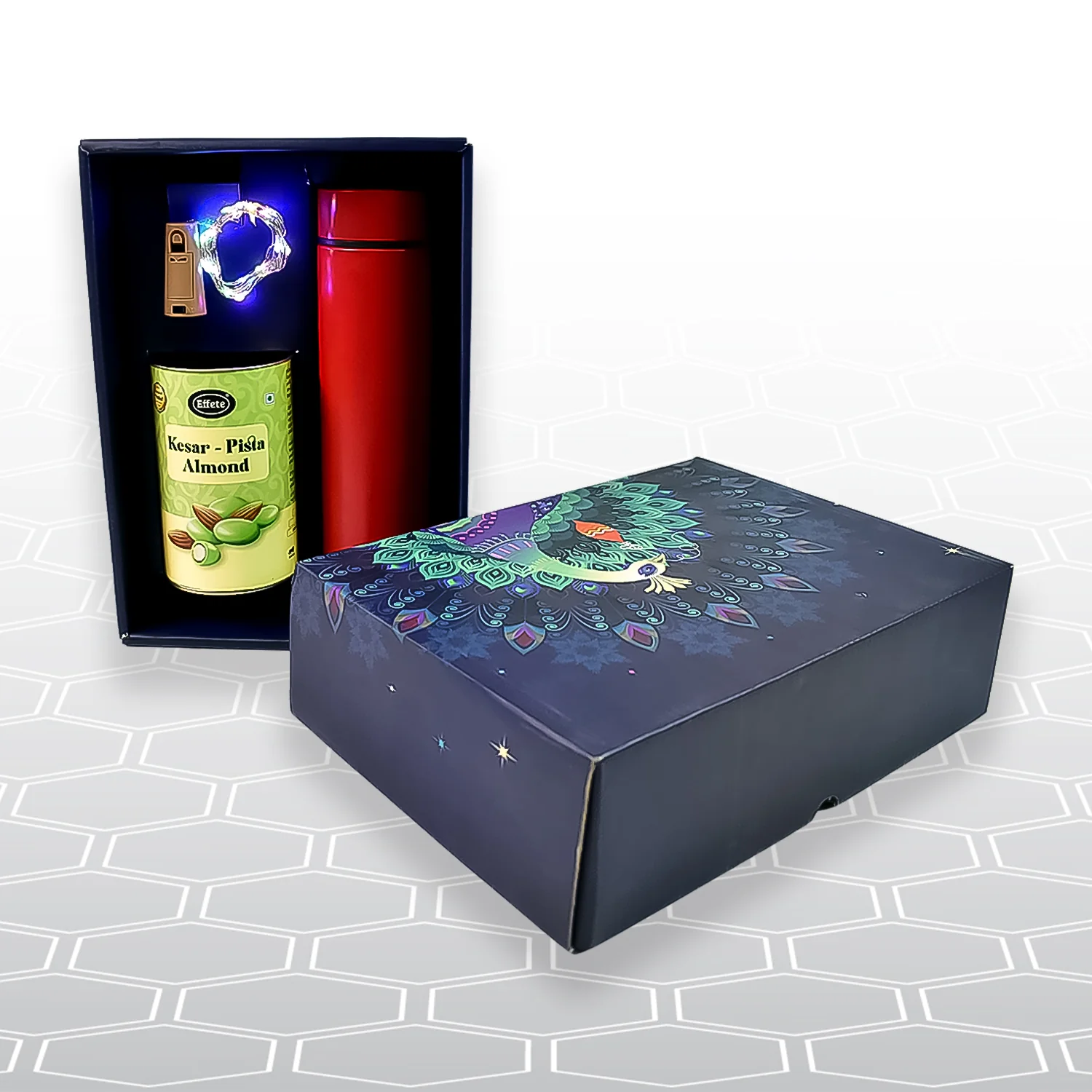Personalized Temperature Water Bottle – Decorative Light & Kesar Pista Almond Chocolate Set - Image 2