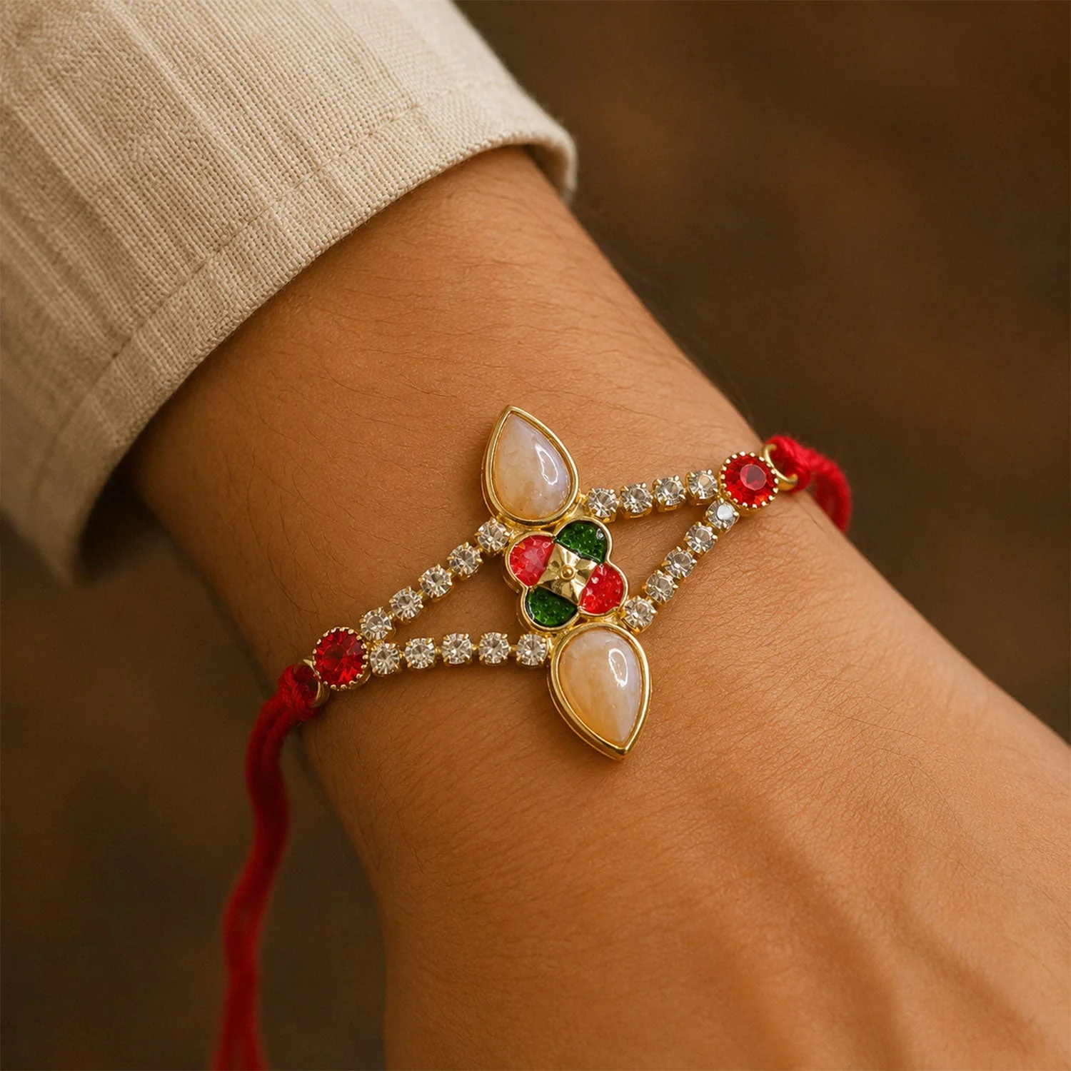 Petal Stone Studded Designer Premium Traditional Rakhi for Brother - Image 3