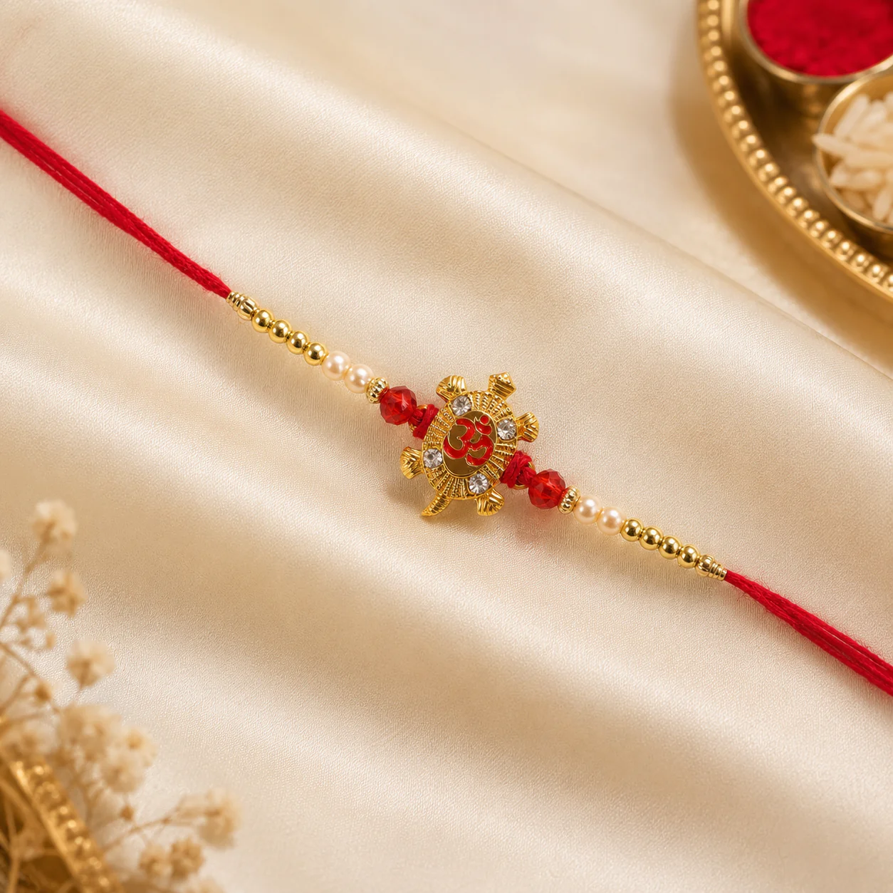 Meenakari Rakhi Traditional Red AD Chain for Brothers - Image 5