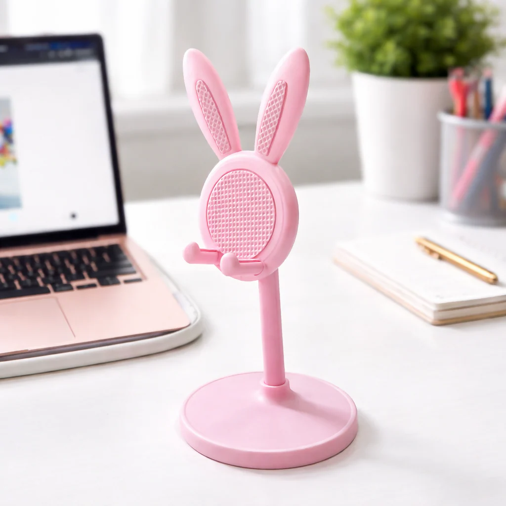 Adjustable Pink Bunny Ear Phone Stand – Cute & Stable Desk Accessory - Image 4