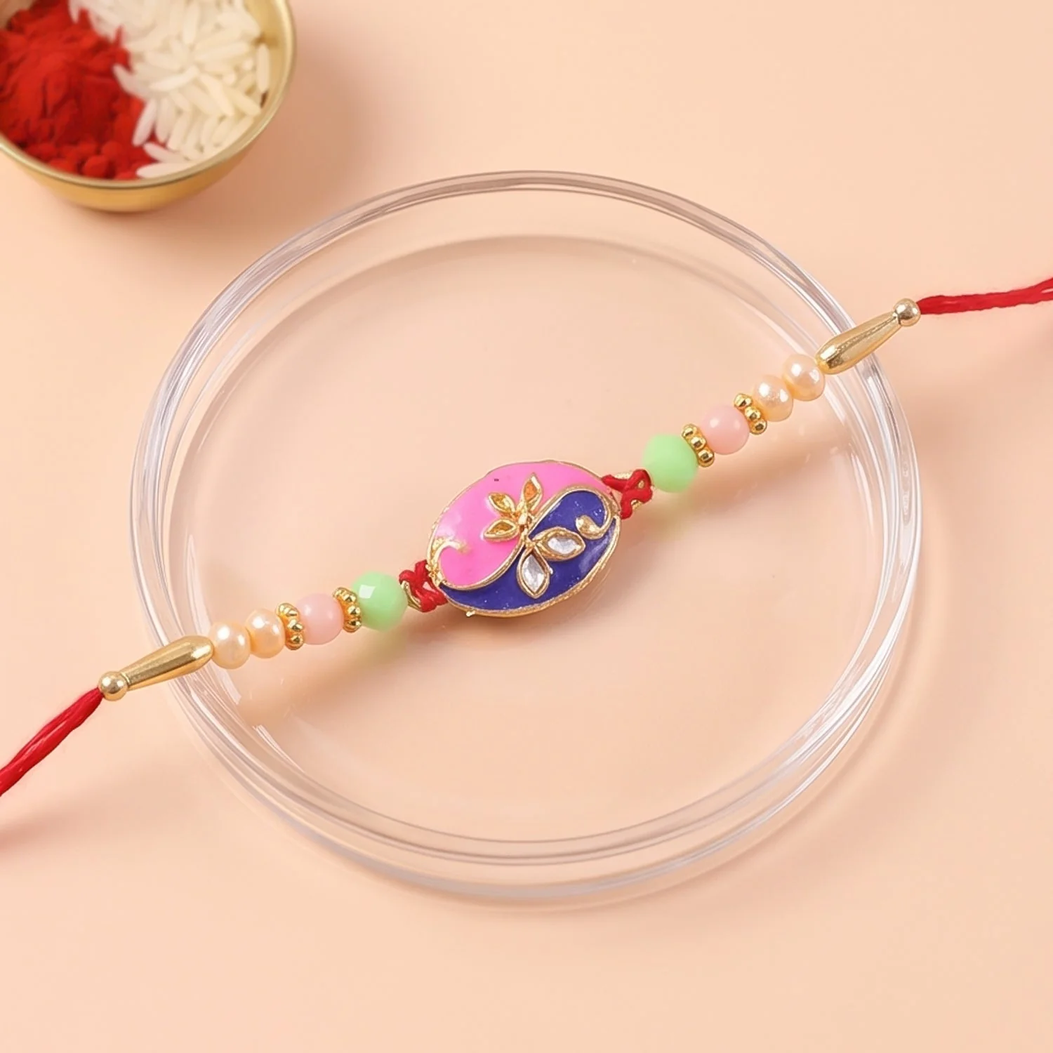 Pink Peacock Meenakari Rakhi for Brother Bhai Raksha Bandhan Festival Special Gift - Image 3