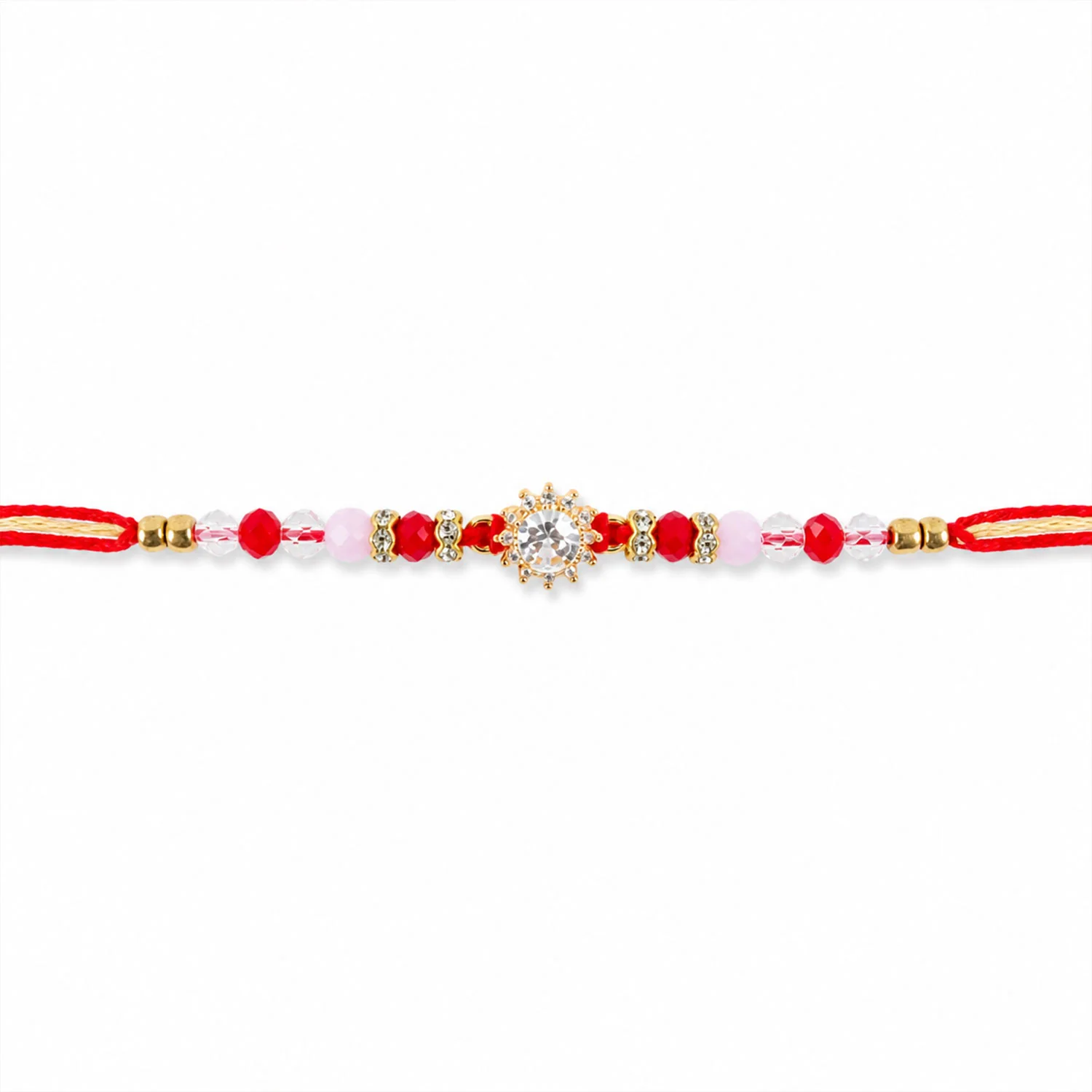 Pink & Red Crystal Sunflower AD Stone Designer Rakhi for Brother Gift - Image 5