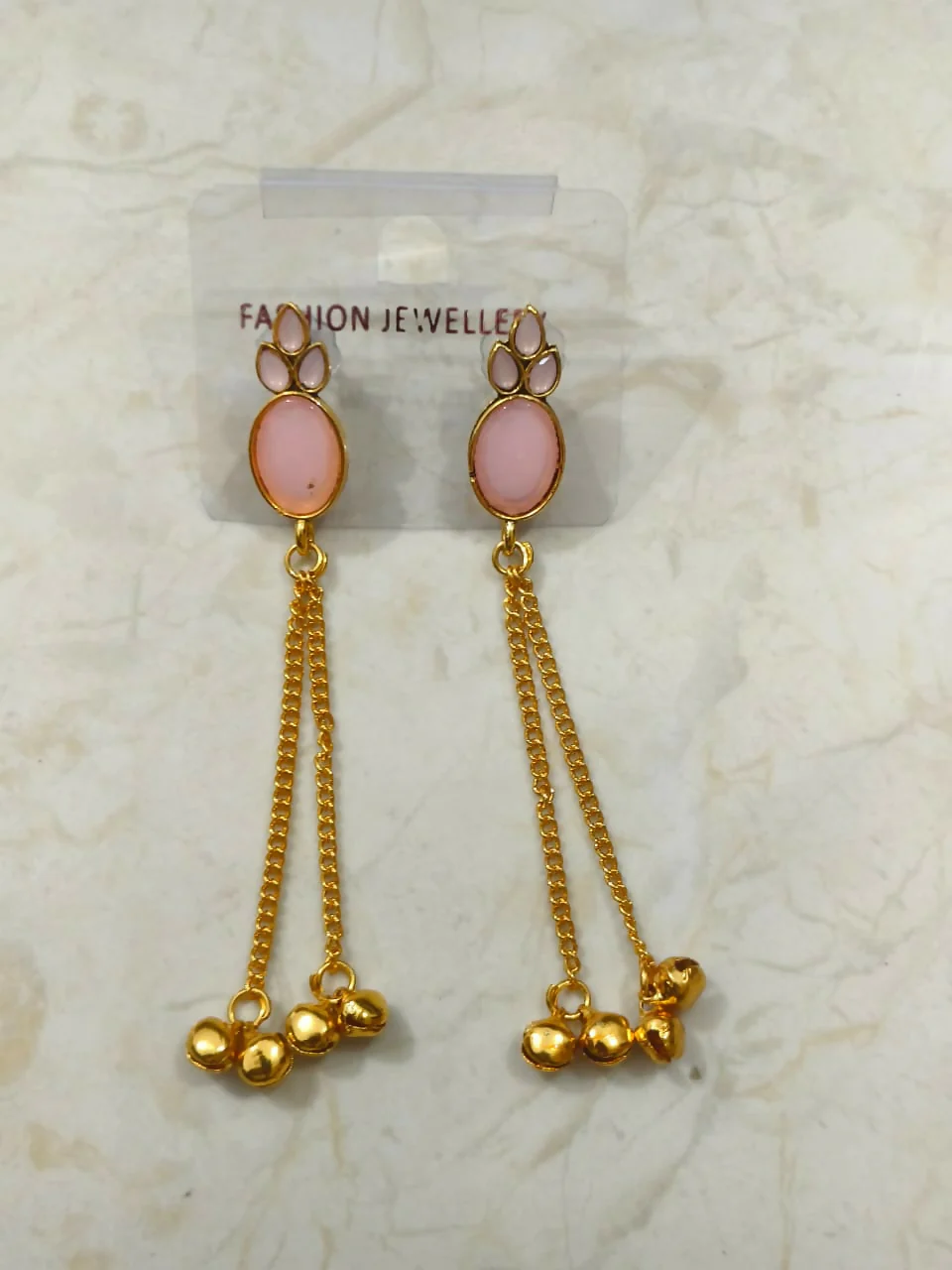 Pink Stone Earrings – Elegant Long Tassel Jewelry for Women - Image 5
