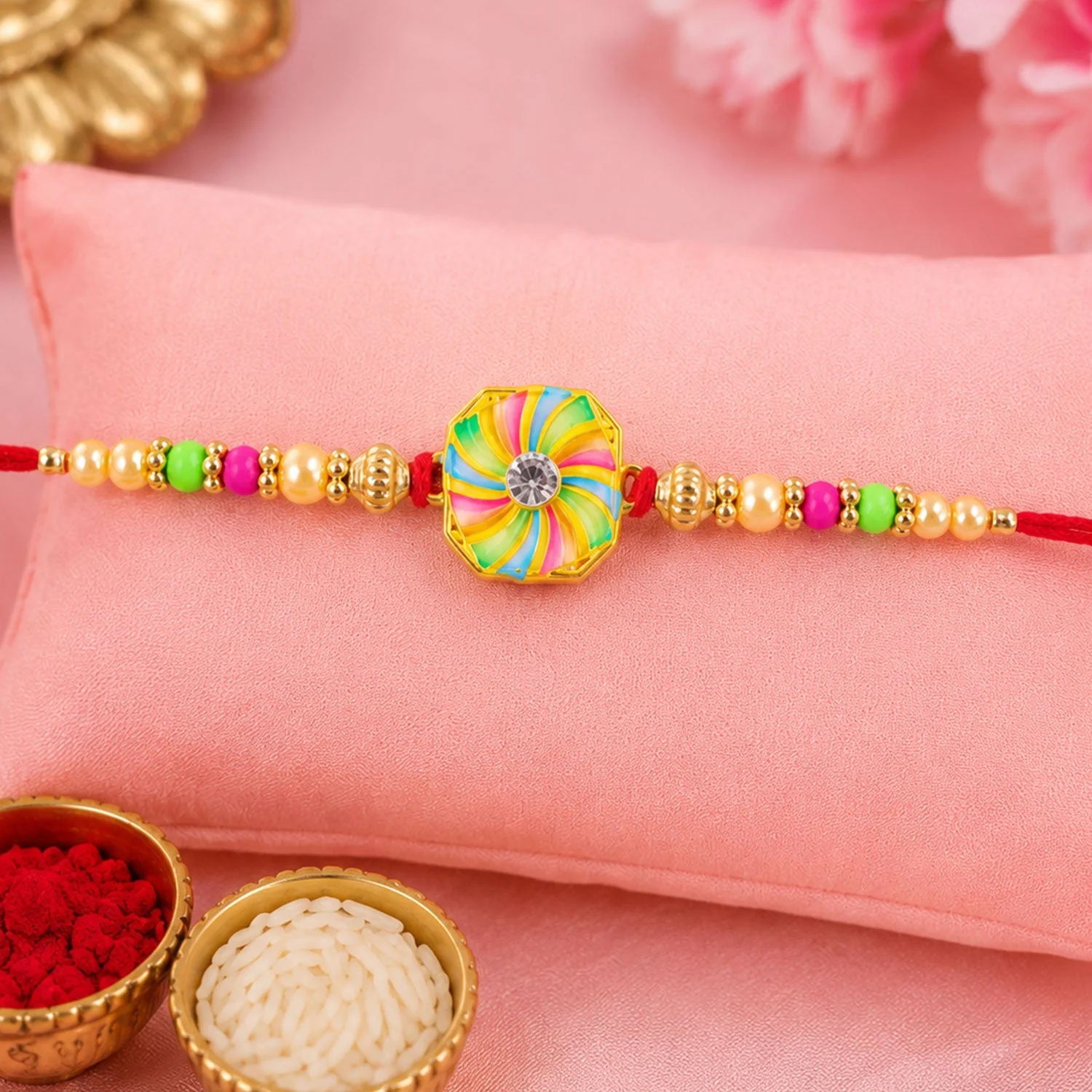 Pinwheel Meenakari Sparkling Stone Designer Rakhi for Brother - Image 4