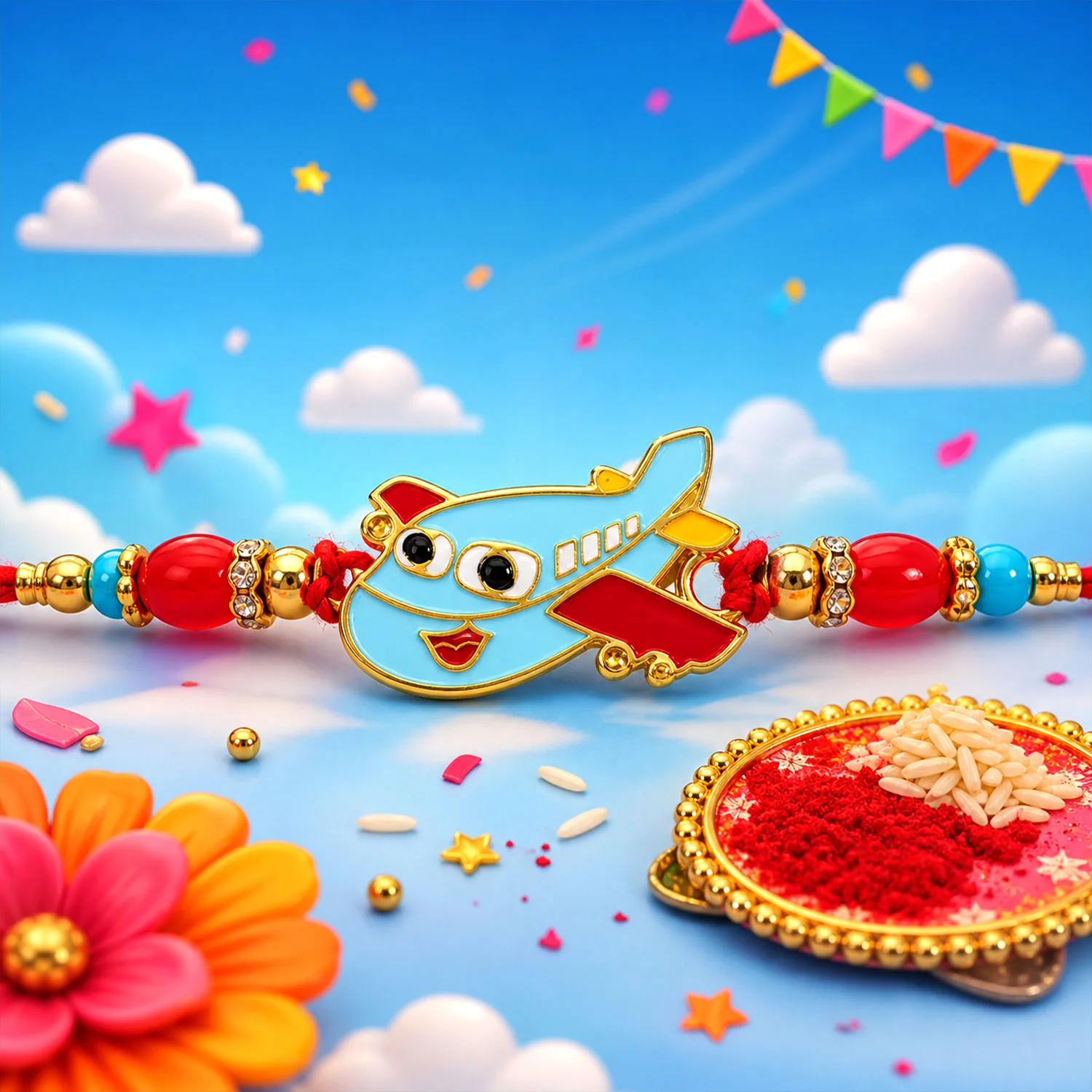 Kids Rakhi – Playful Airplane Design Multicolor Beads