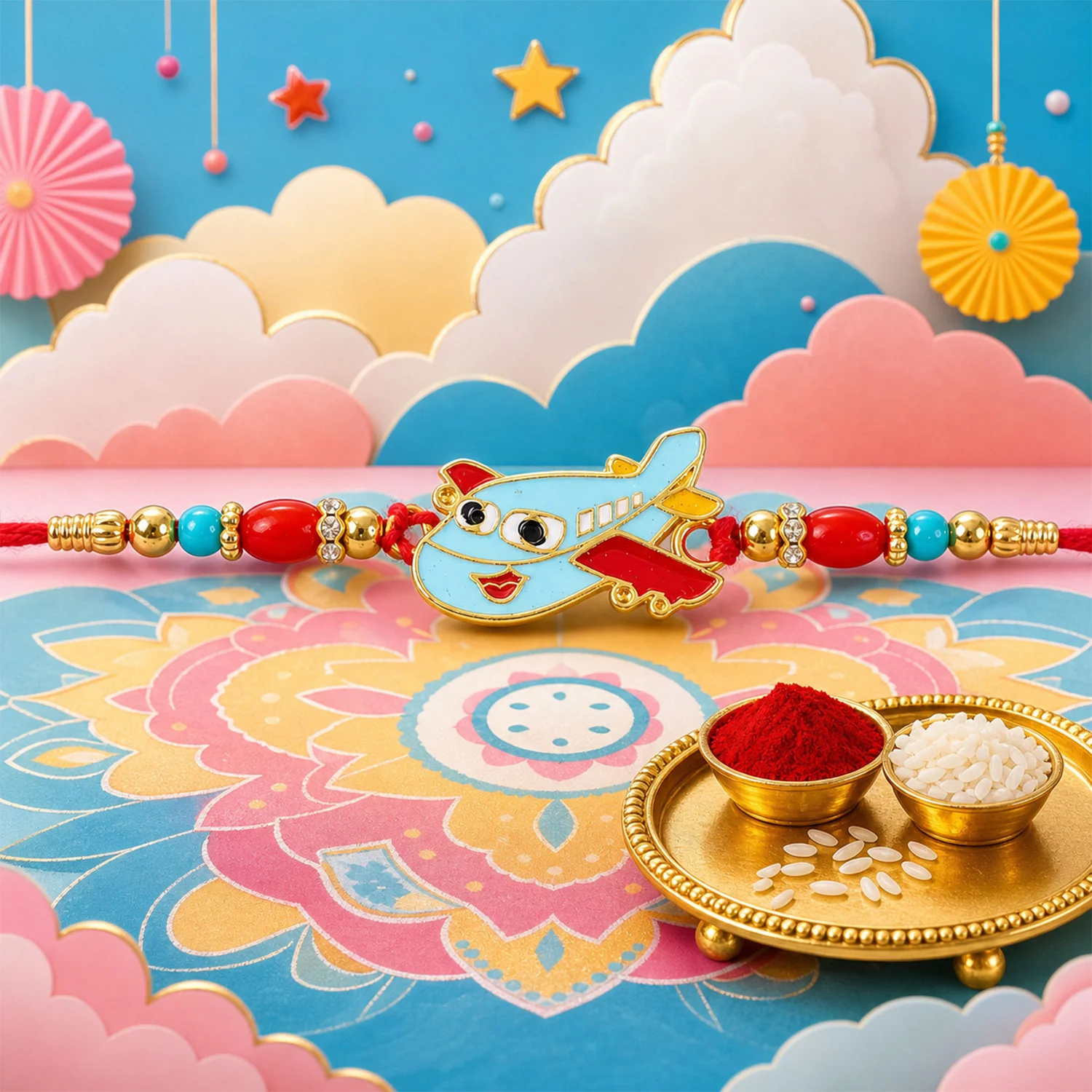 Kids Rakhi – Playful Airplane Design Multicolor Beads - Image 4