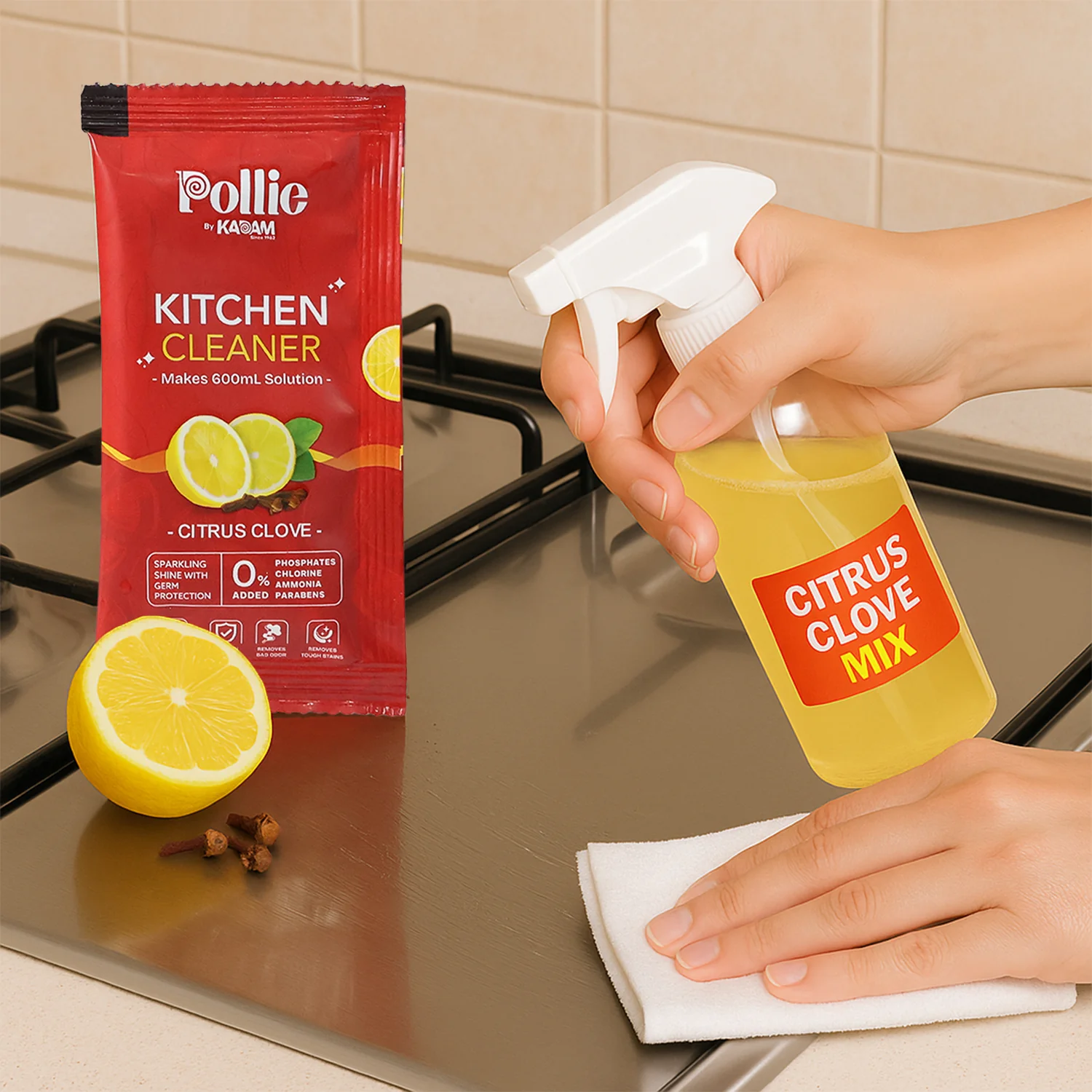 Kitchen Surface Cleaner Sachet – Concentrated Citrus Clove Formula - Image 3
