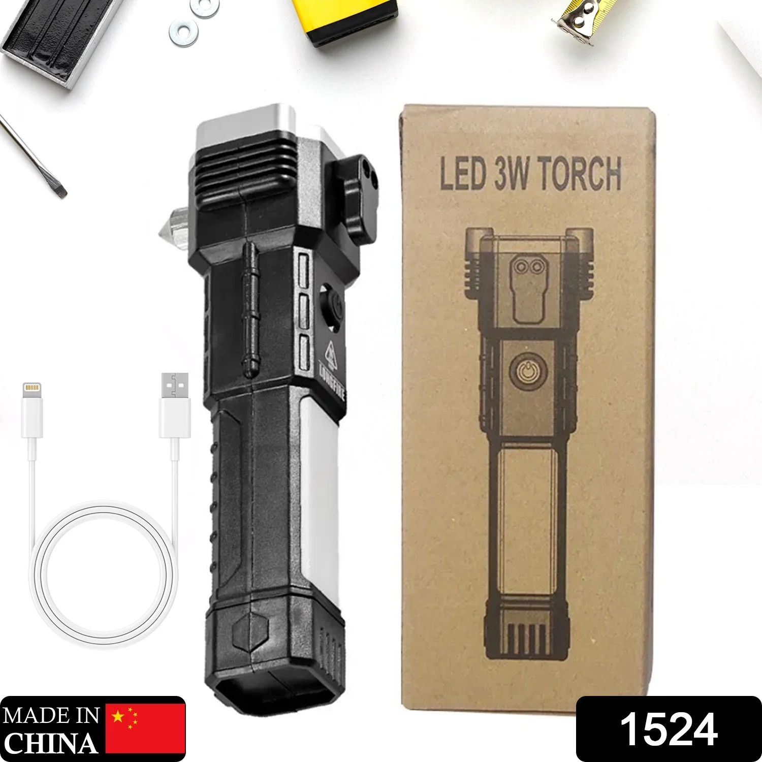 Rechargeable LED Torch – Emergency Hammer & Glass Cutter | Indo Glow - Image 2