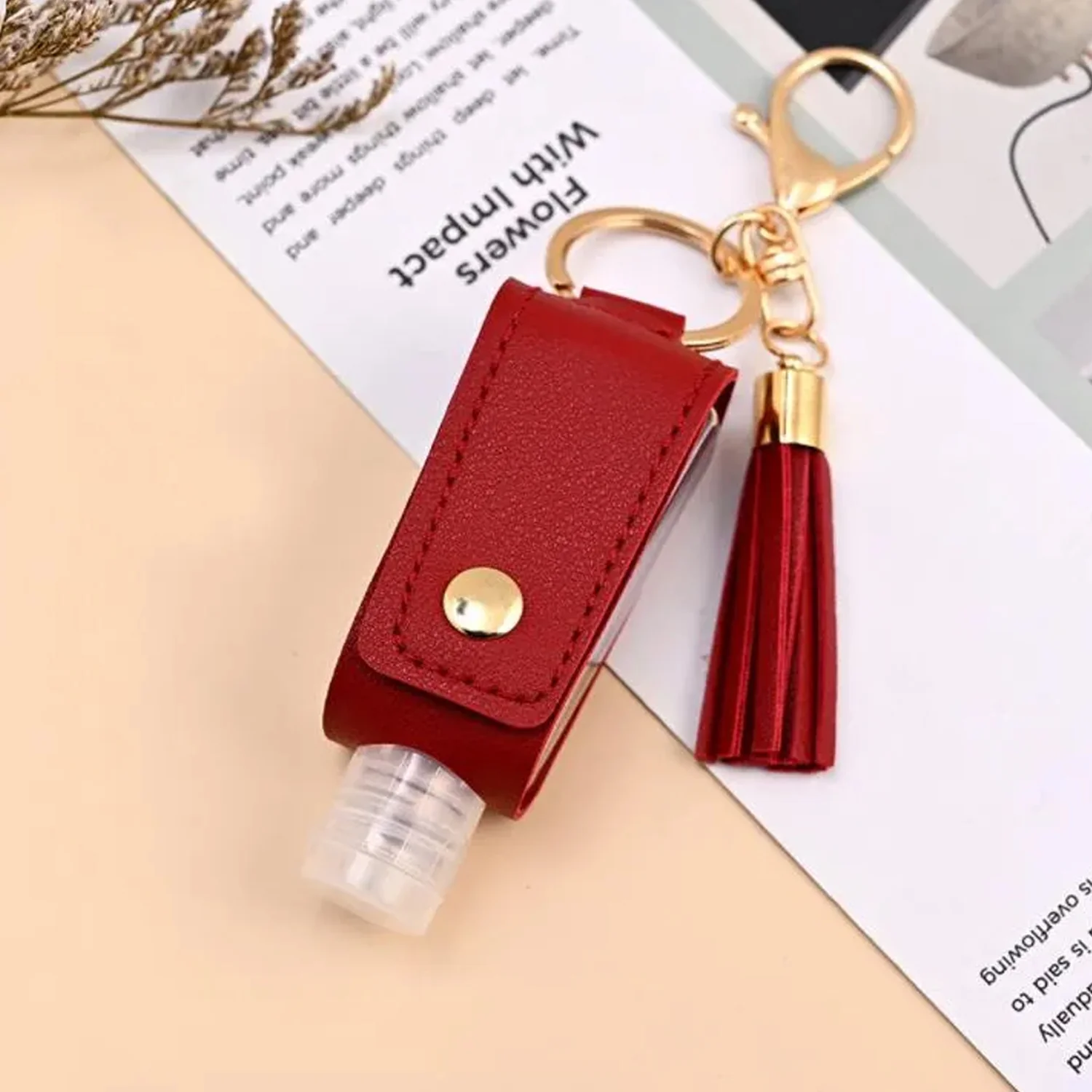 Hand Sanitizer Holder Keychain – Stylish Faux Leather with Tassel - Image 6