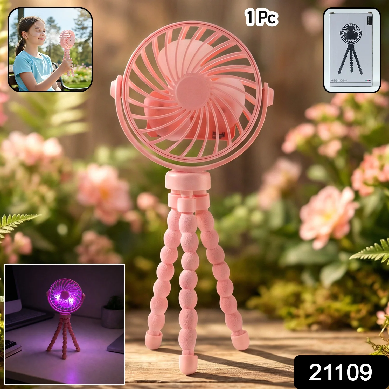 Rechargeable Portable LED Fan – Flexible Tripod & Quiet Cooling - Image 2